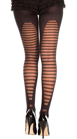 A pair of stylish Horizontal Lined Pantyhose featuring a sheer horizontal stripe back panel and opaque fabric.