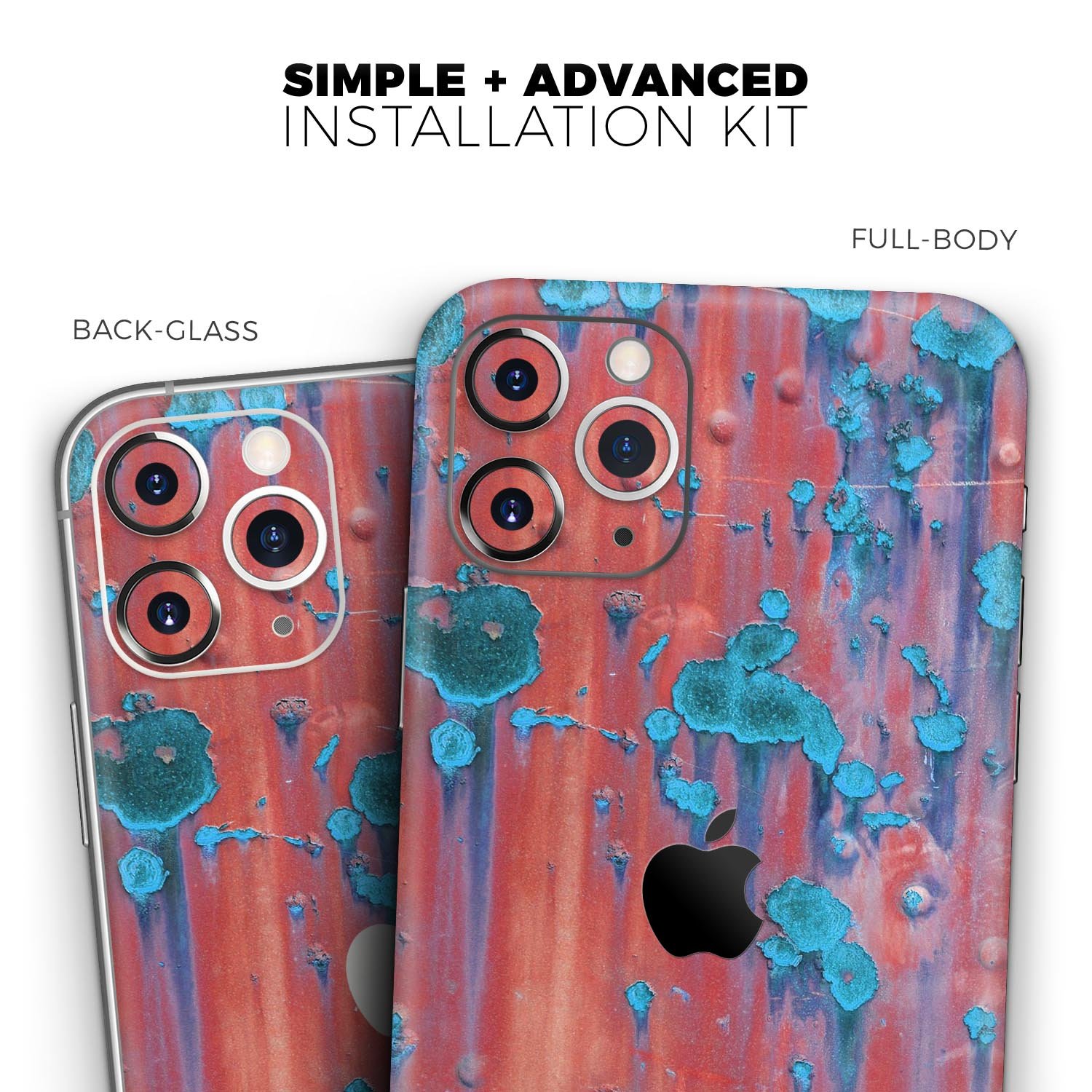 Hot Coral Metal with Turquoise Rust skin for iPhone 11, showcasing vibrant colors and a sleek design.