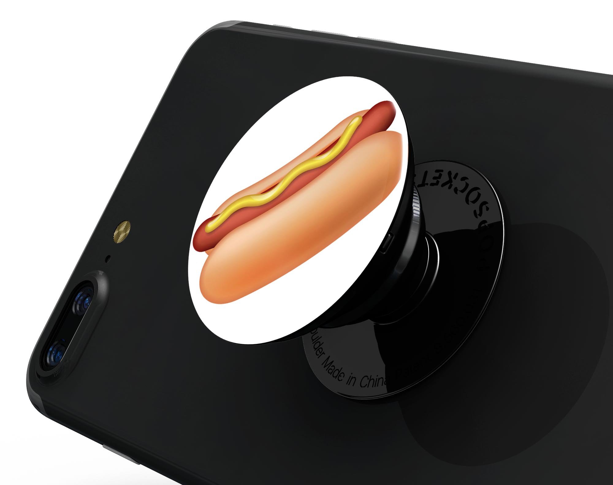 Hot Dog Emoticon Emoji Skin Kit for PopSockets, featuring a vibrant hot dog design on a premium vinyl material.