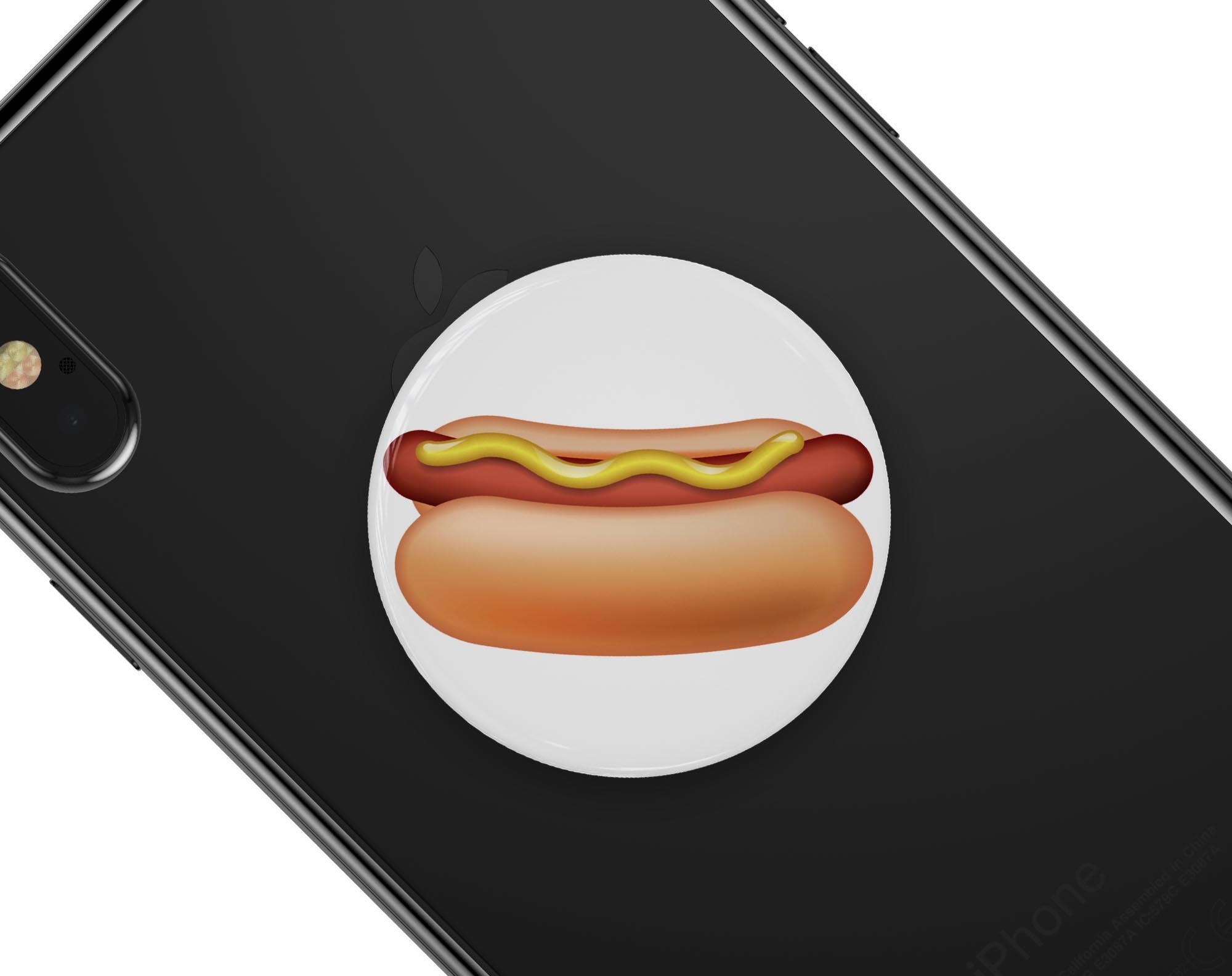 Hot Dog Emoticon Emoji Skin Kit for PopSockets, featuring a vibrant hot dog design on a premium vinyl material.