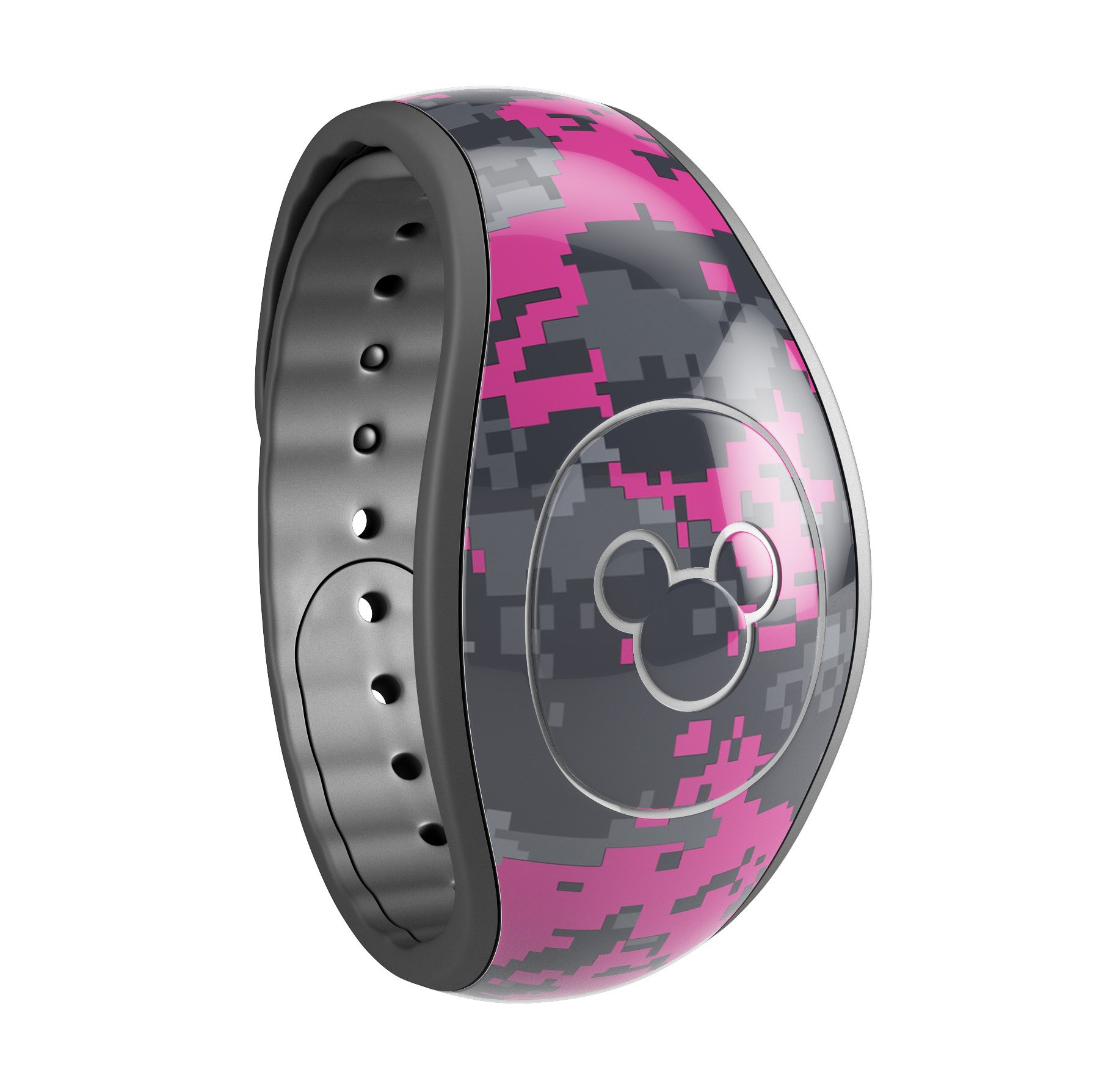 Hot Pink and Gray Digital Camouflage Decal Skin Wrap Kit for Disney Magic Band, showcasing vibrant colors and unique camouflage pattern.