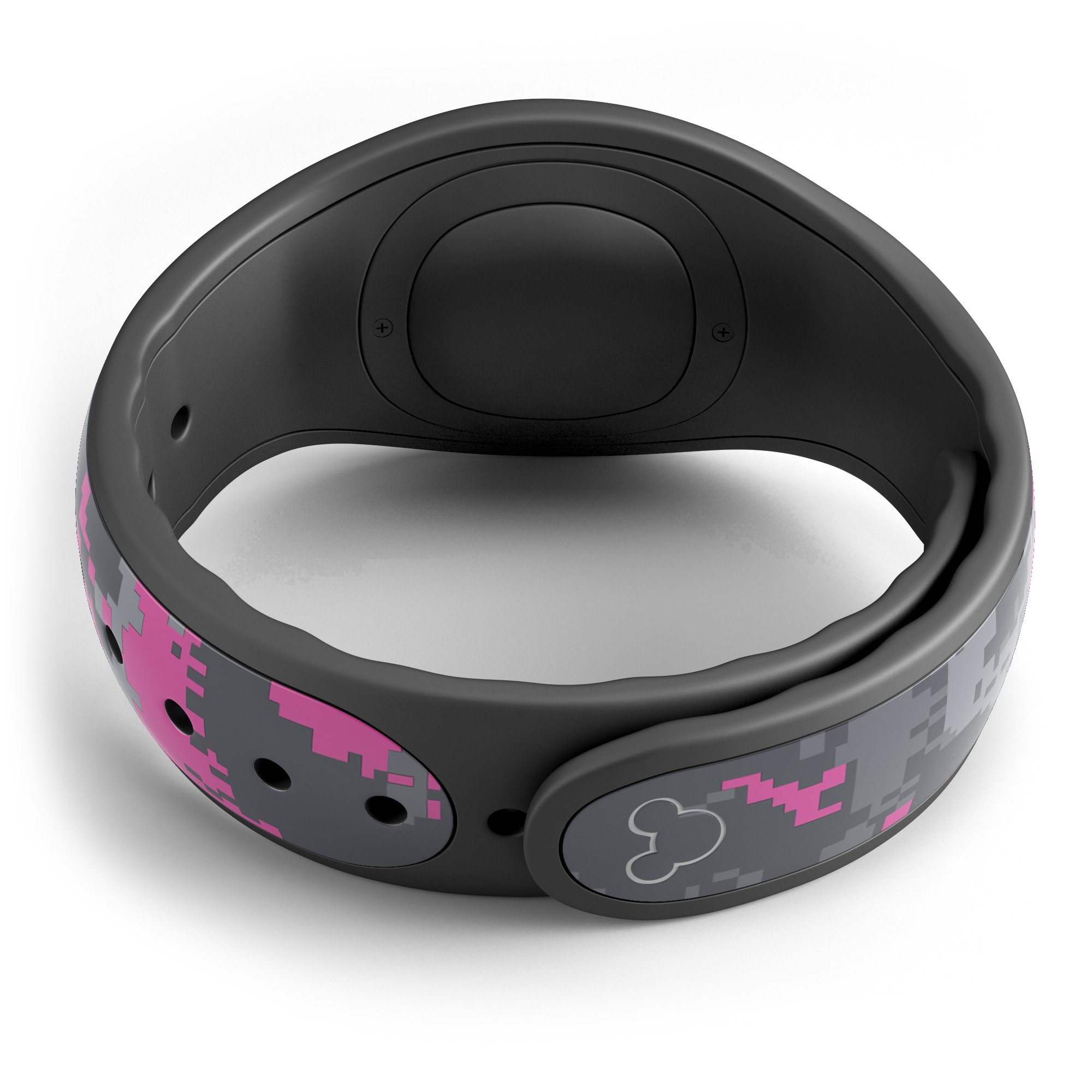 Hot Pink and Gray Digital Camouflage Decal Skin Wrap Kit for Disney Magic Band, showcasing vibrant colors and unique camouflage pattern.