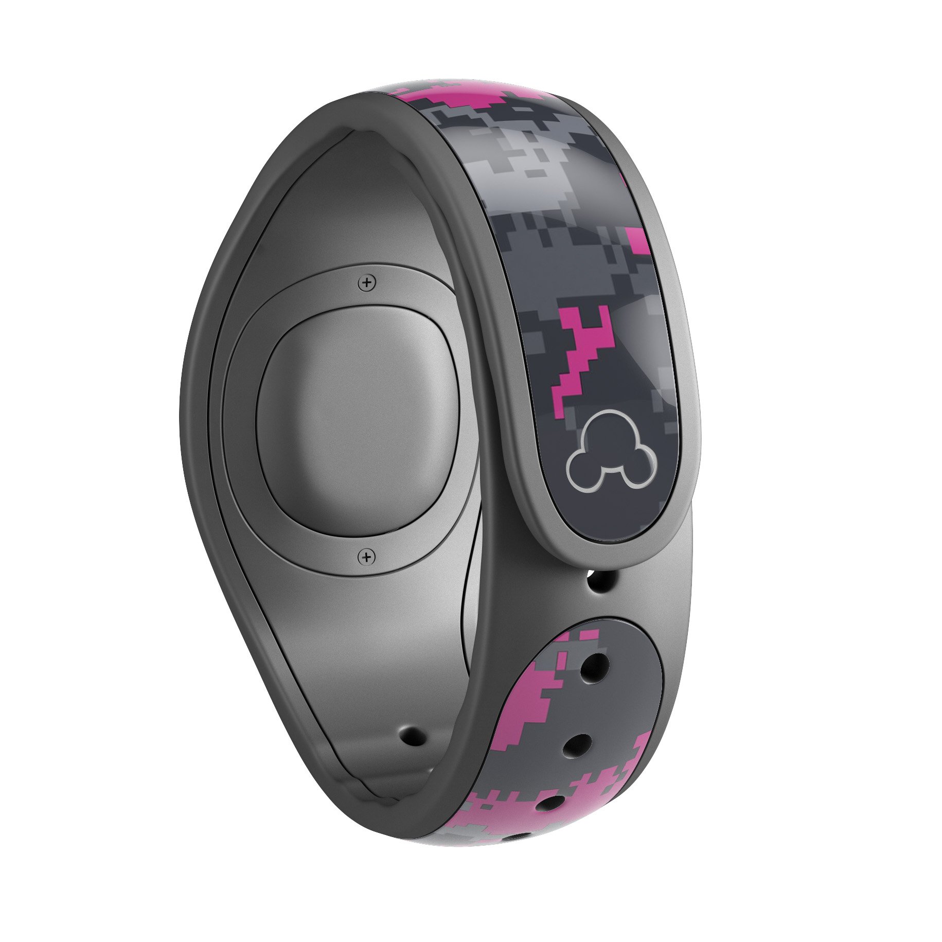 Hot Pink and Gray Digital Camouflage Decal Skin Wrap Kit for Disney Magic Band, showcasing vibrant colors and unique camouflage pattern.