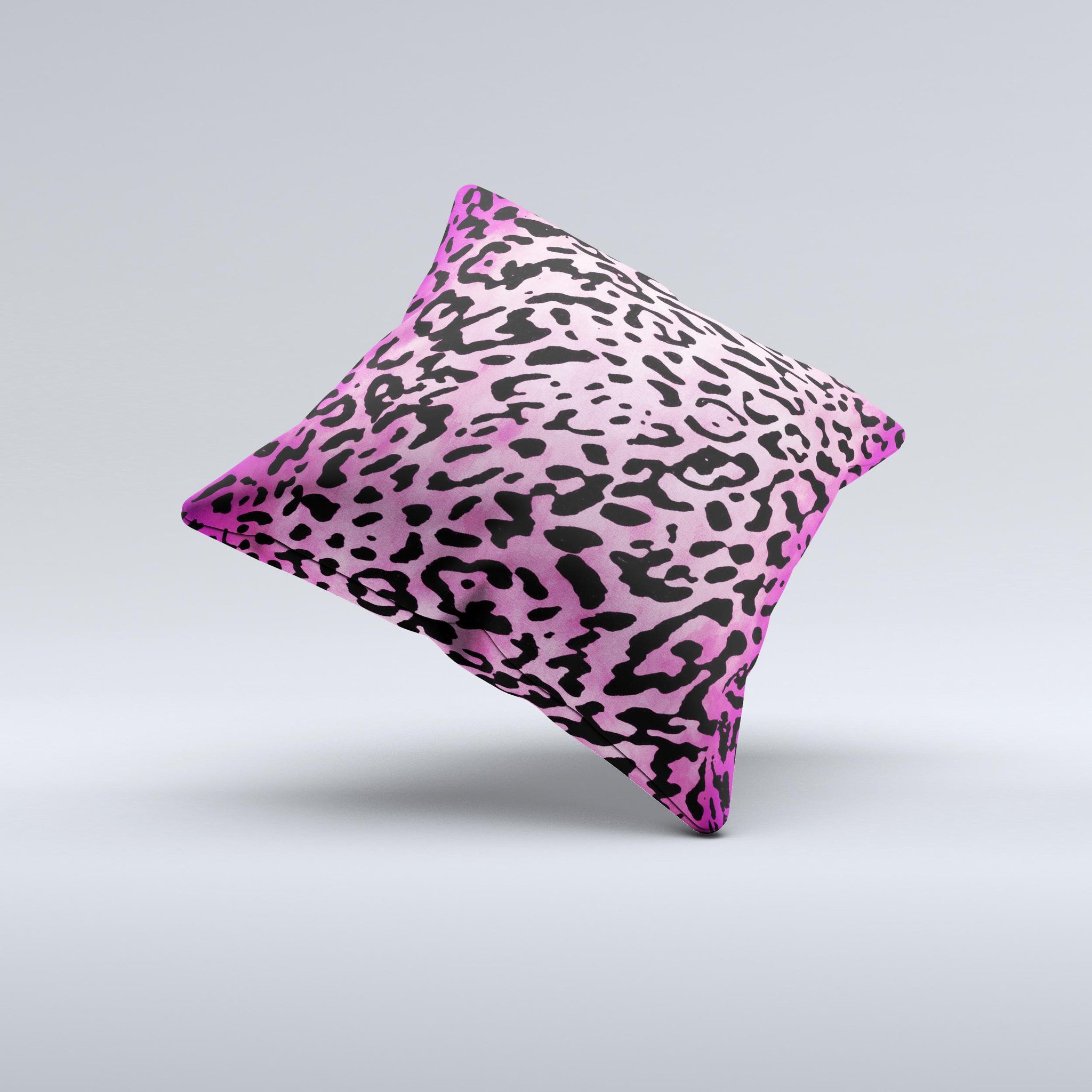 Hot pink cheetah print decorative throw pillow with a soft texture, handcrafted in Virginia, showcasing unique ink-fuzed graphics.