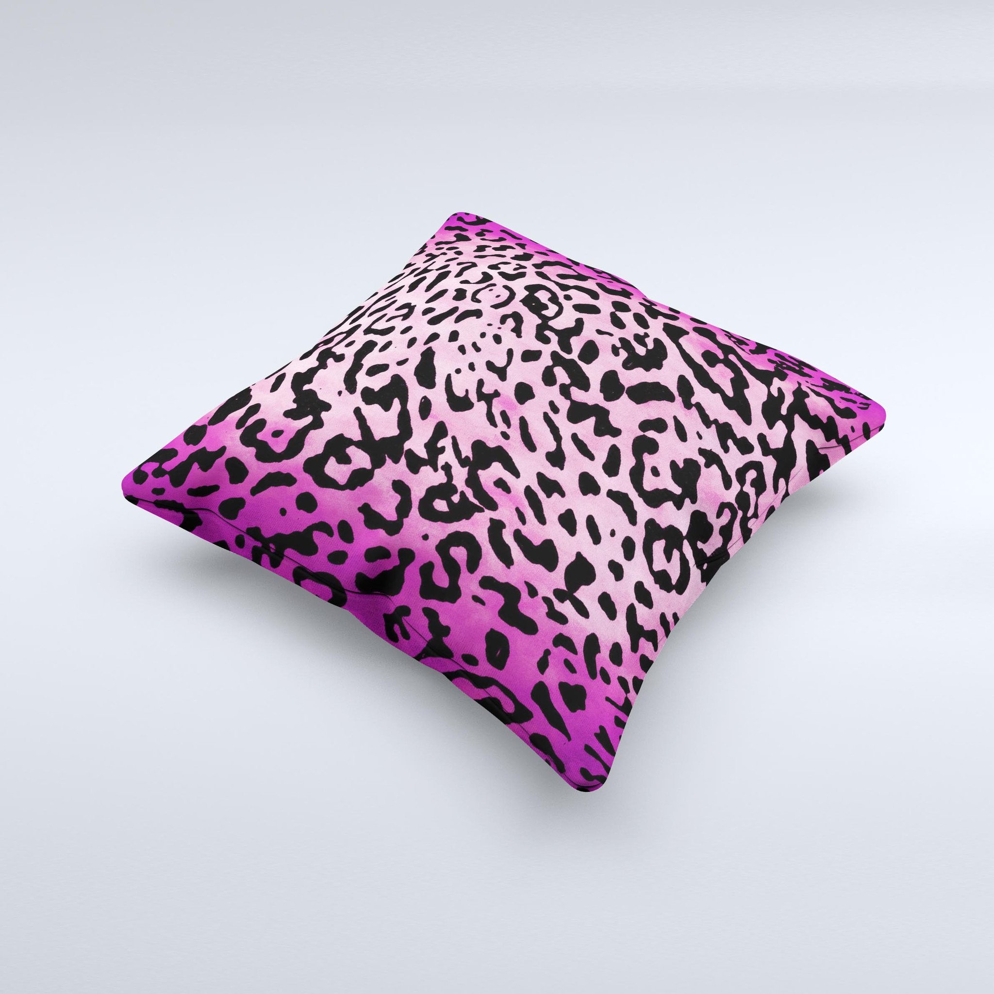 Hot pink cheetah print decorative throw pillow with a soft texture, handcrafted in Virginia, showcasing unique ink-fuzed graphics.