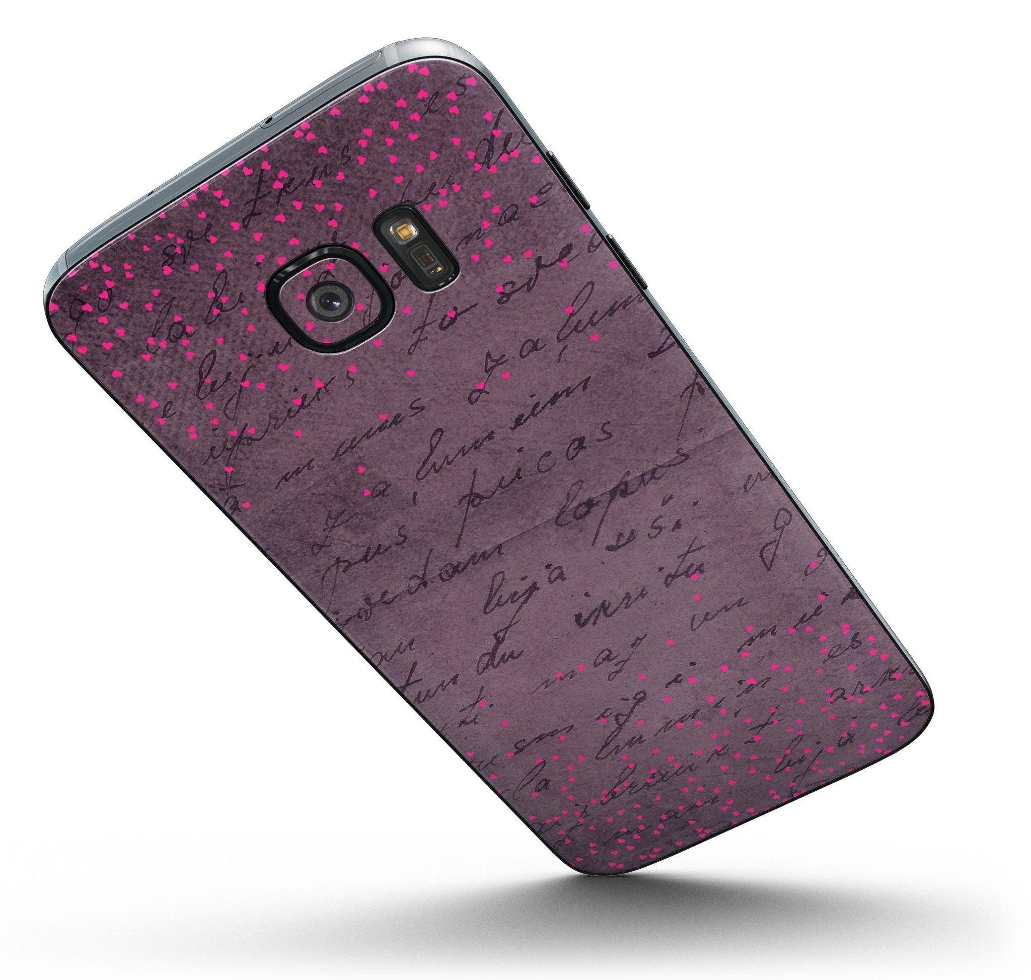 Decorative phone case with script.