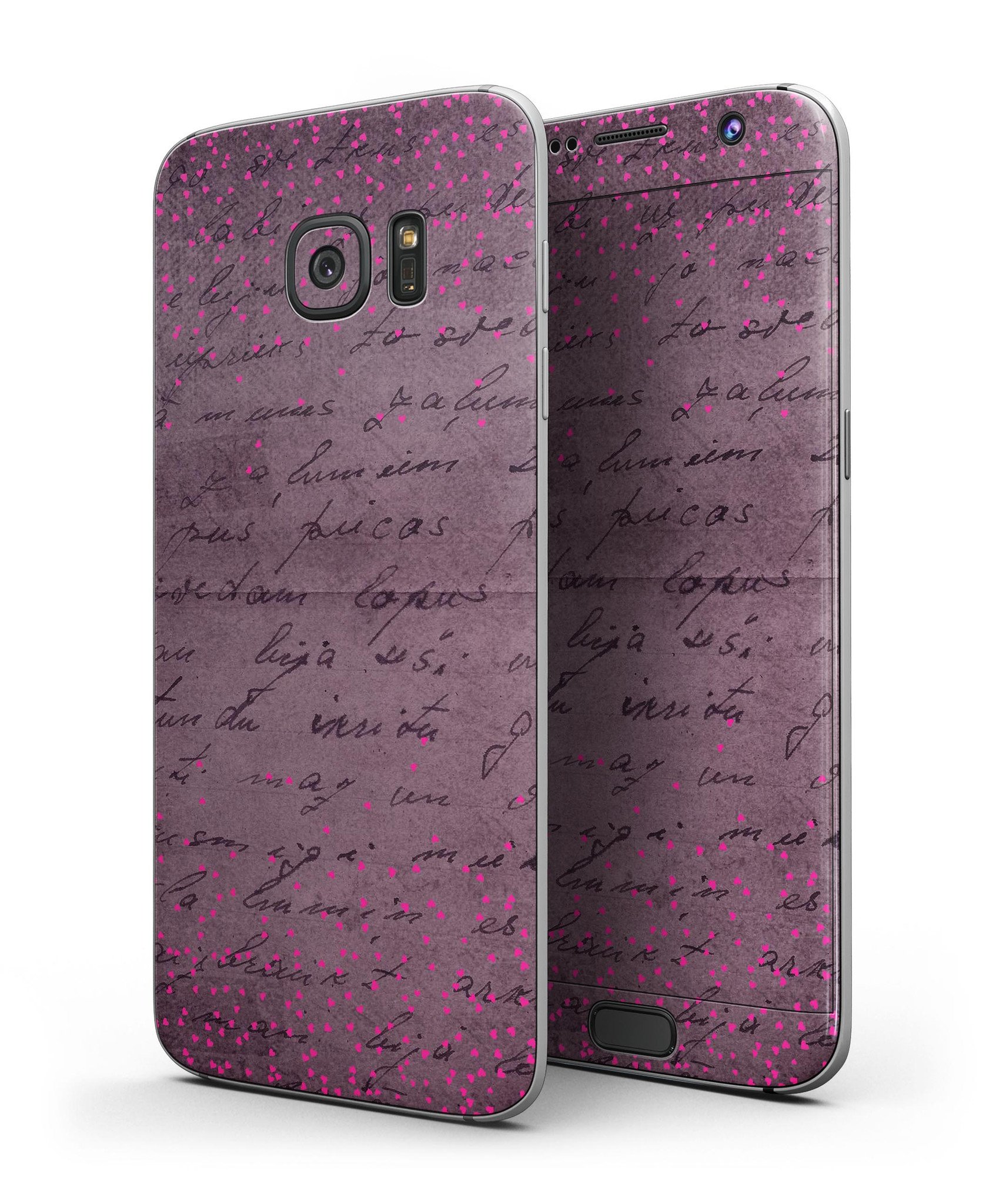 Purple phone case with script.