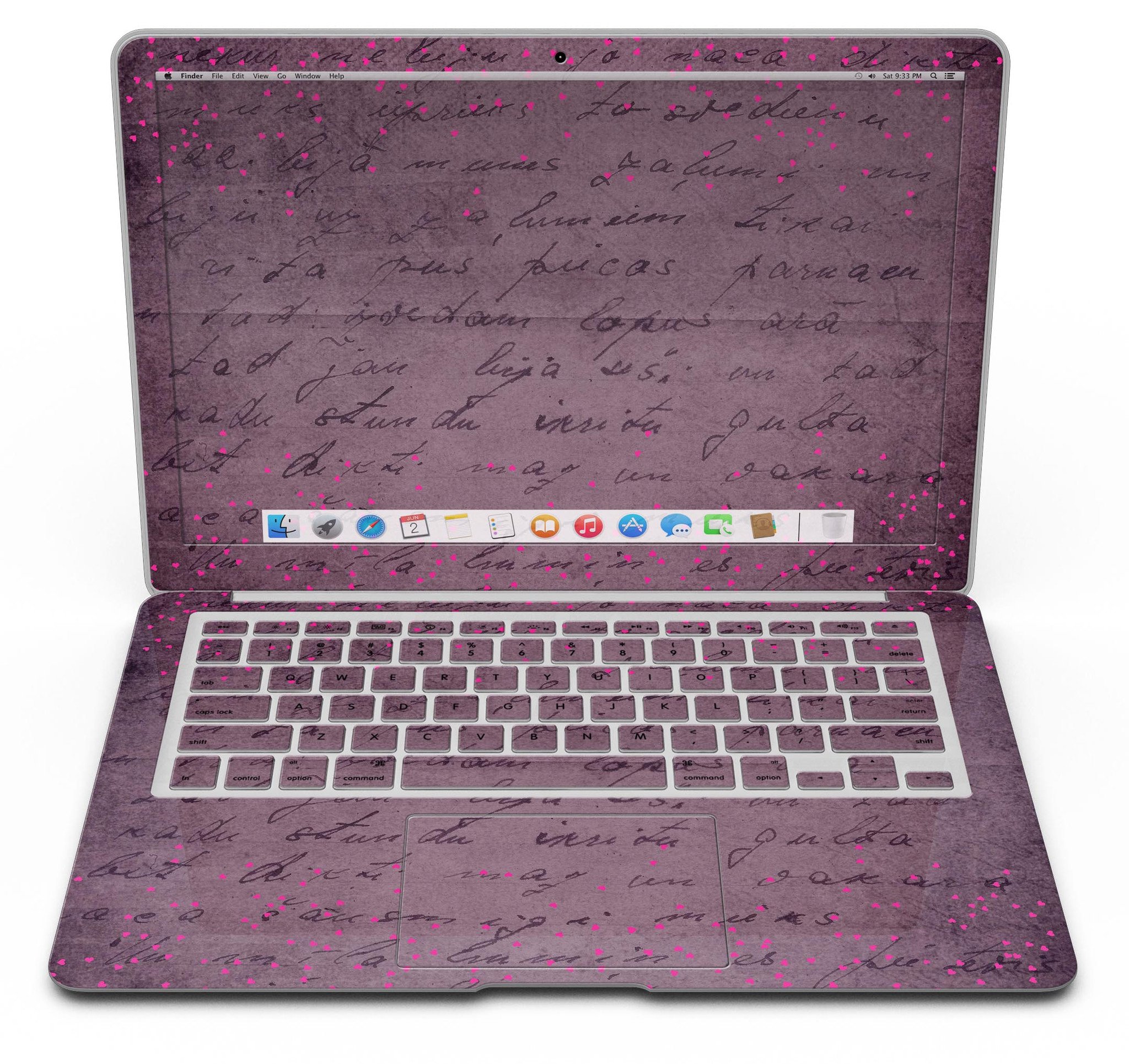 Laptop with handwritten script design.