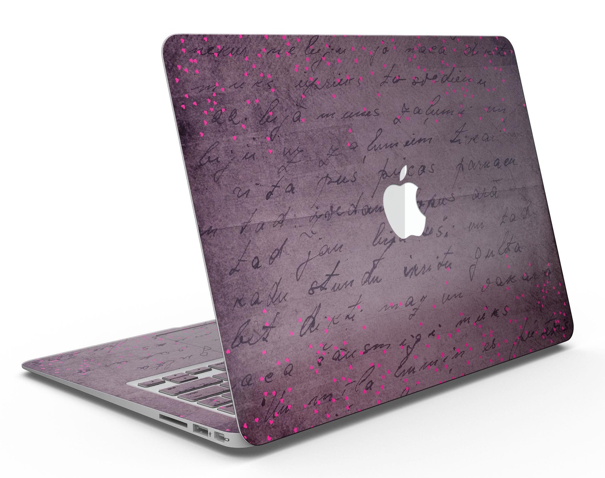 Purple laptop with handwritten text.