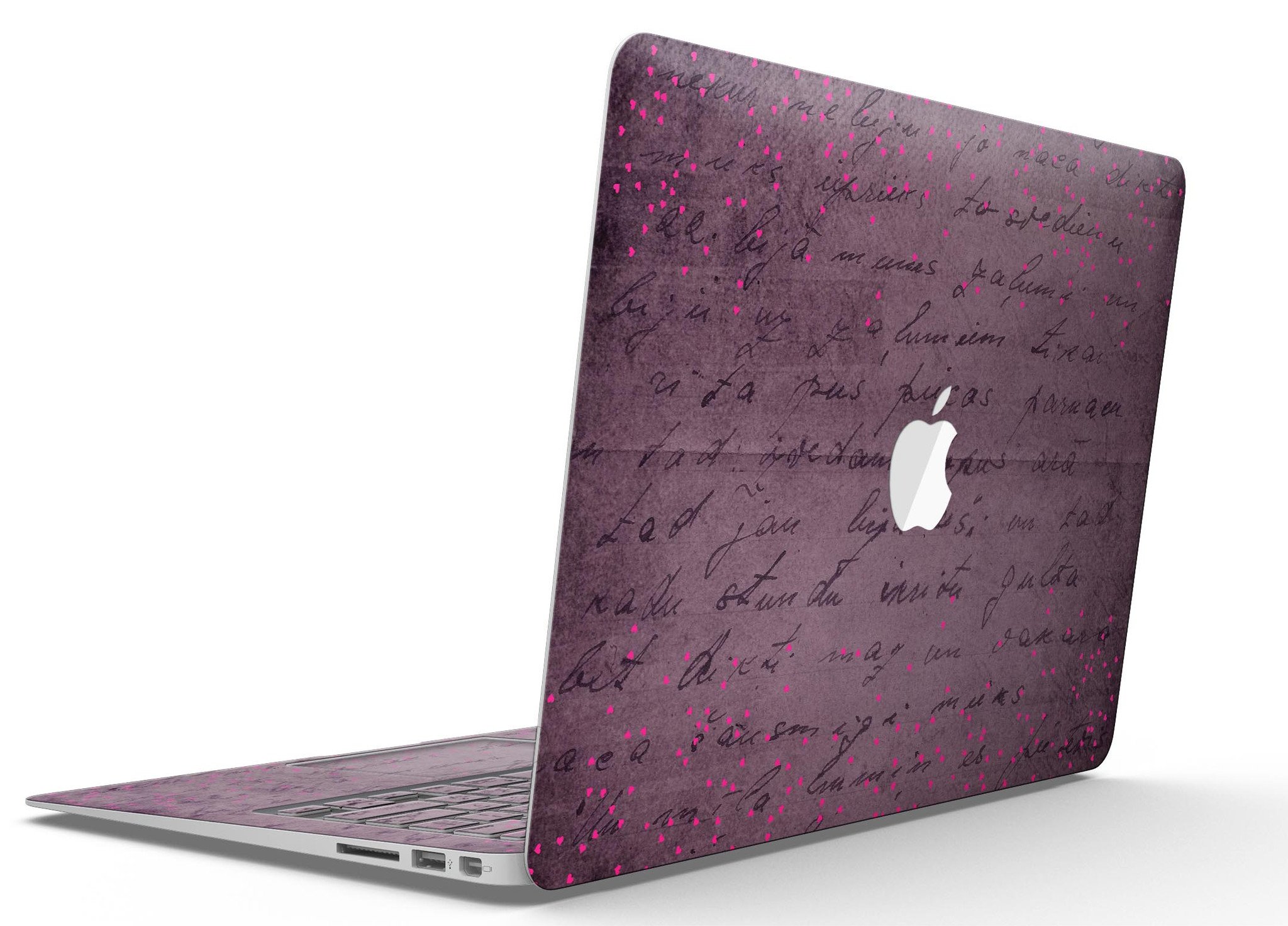 Purple laptop with handwritten design.