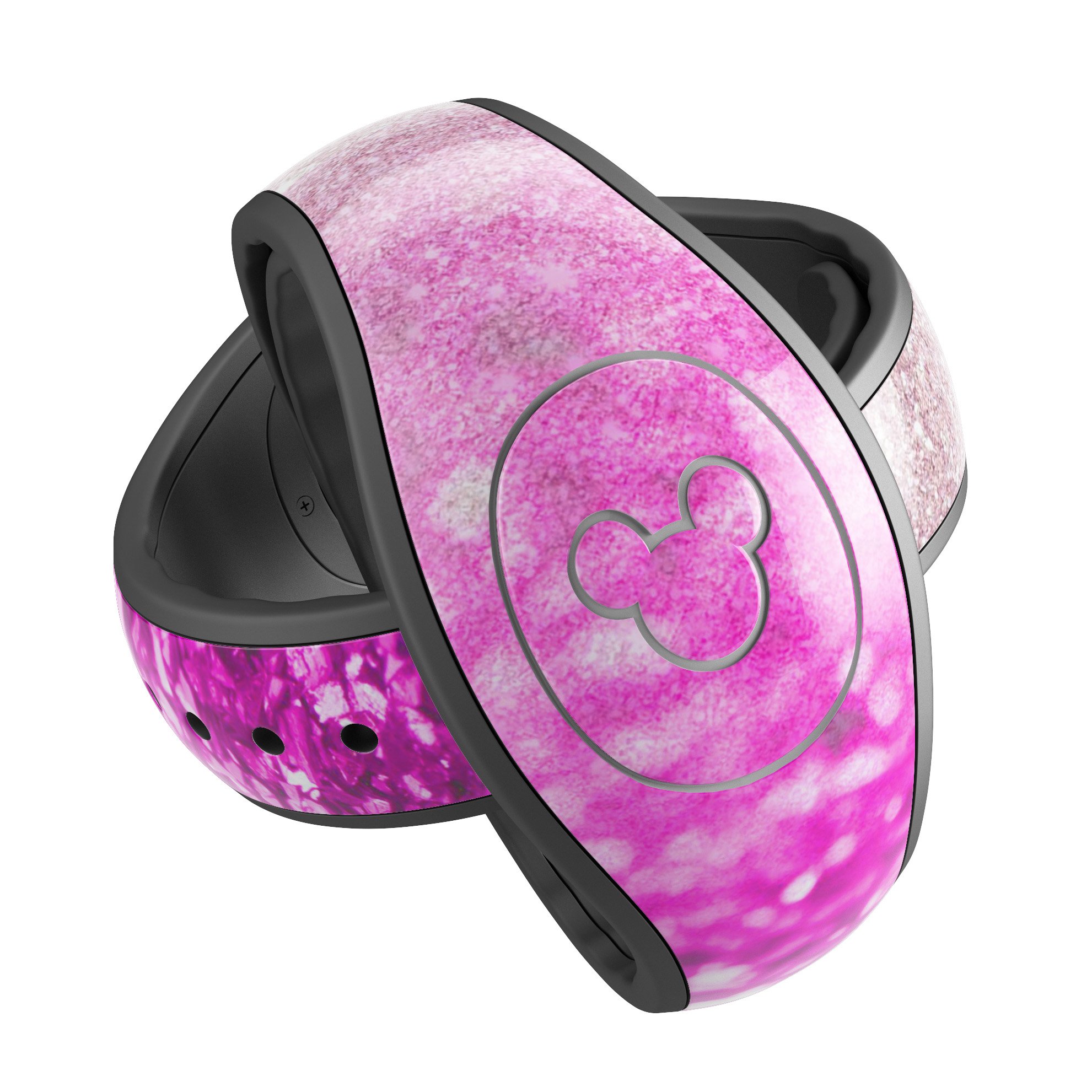 Pink Disney MagicBands intertwined.