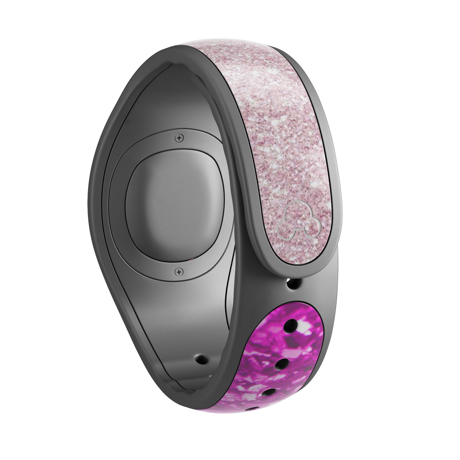 Digital wristband with pink accents.