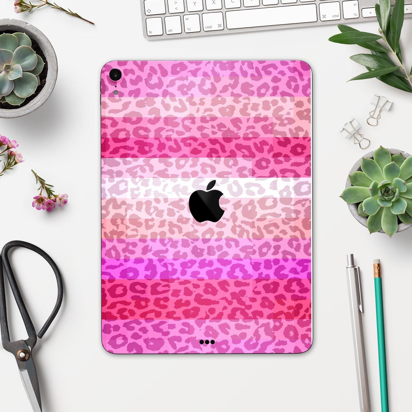 Hot Pink Striped Cheetah Print Full Body Skin Decal for Apple devices, showcasing vibrant colors and stylish design.