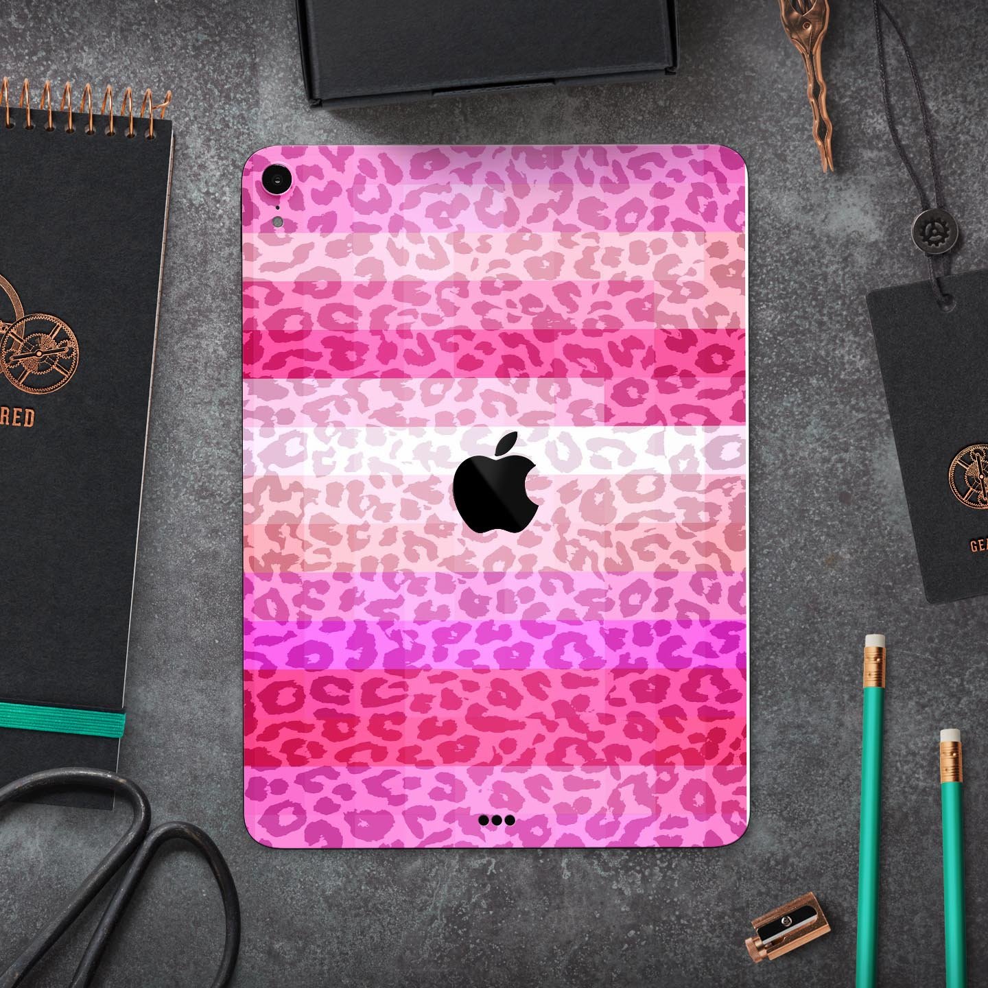 Hot Pink Striped Cheetah Print Full Body Skin Decal for Apple devices, showcasing vibrant colors and stylish design.