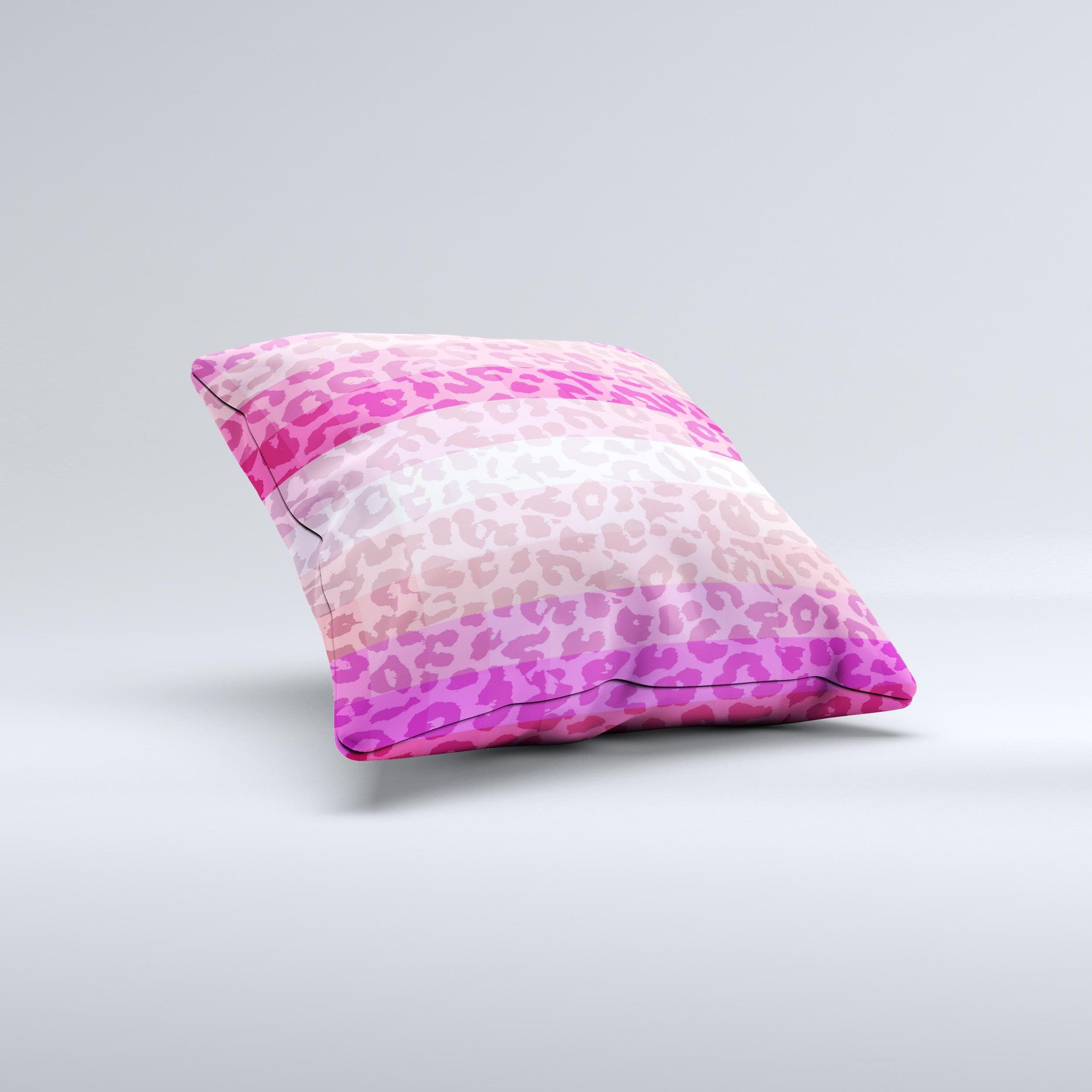 Hot pink decorative throw pillow featuring a striped cheetah print design, handcrafted in Virginia with a high thread count fabric.