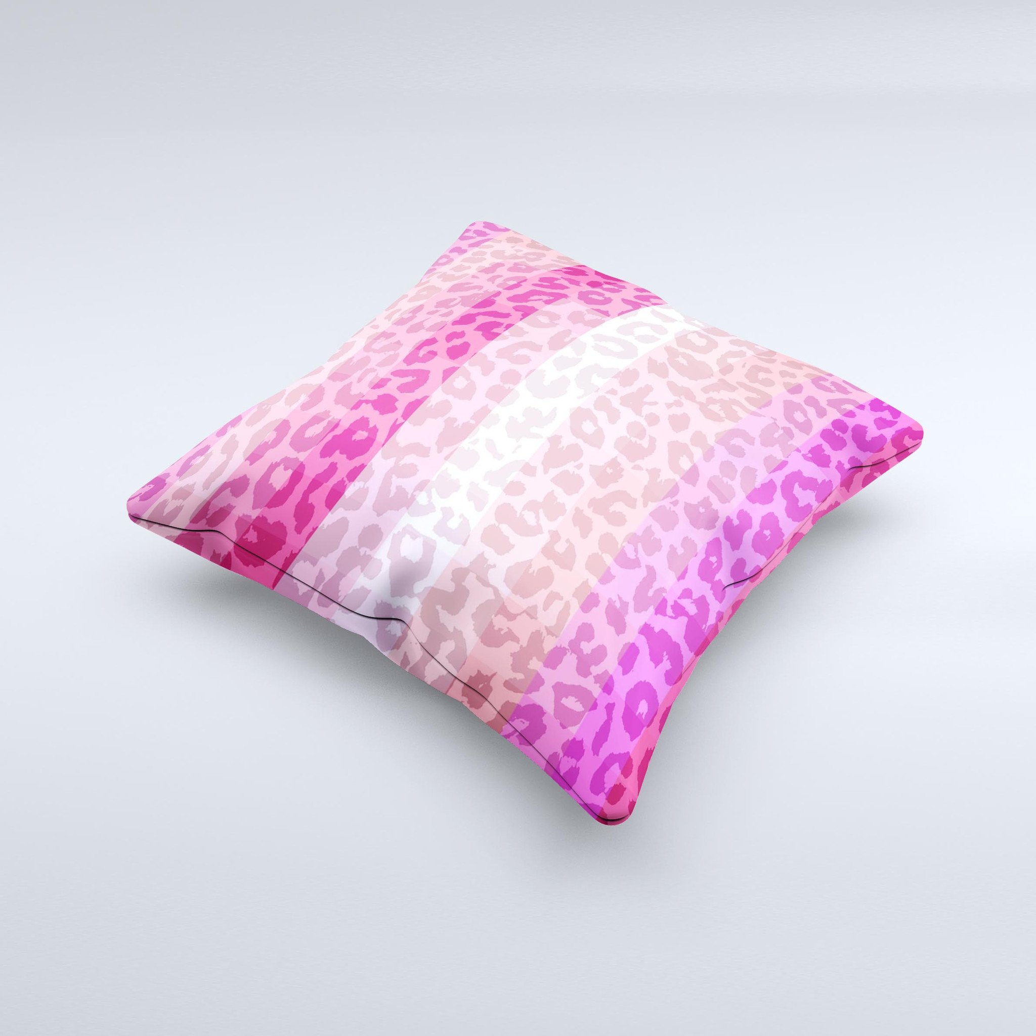 Hot pink decorative throw pillow featuring a striped cheetah print design, handcrafted in Virginia with a high thread count fabric.