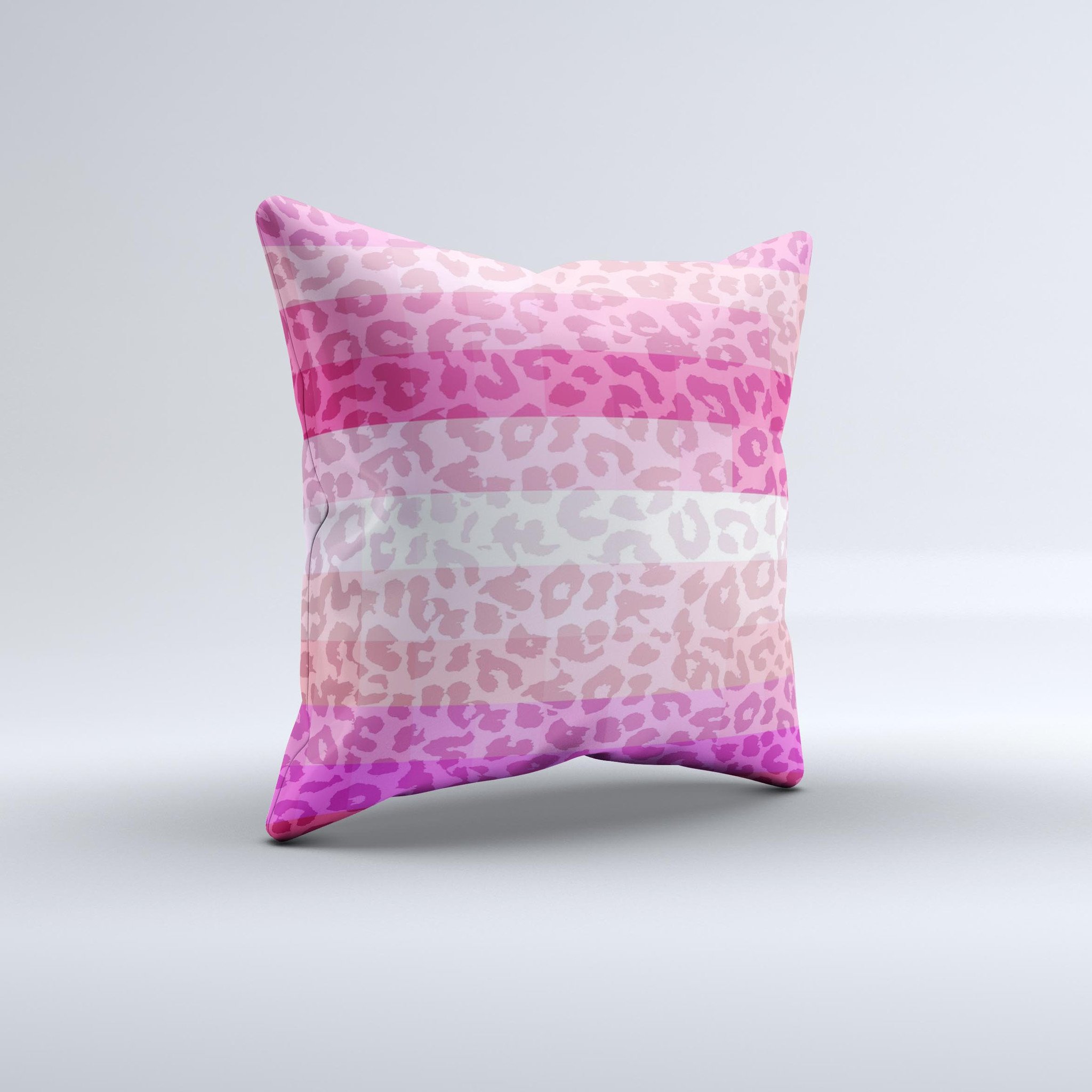 Hot pink decorative throw pillow featuring a striped cheetah print design, handcrafted in Virginia with a high thread count fabric.