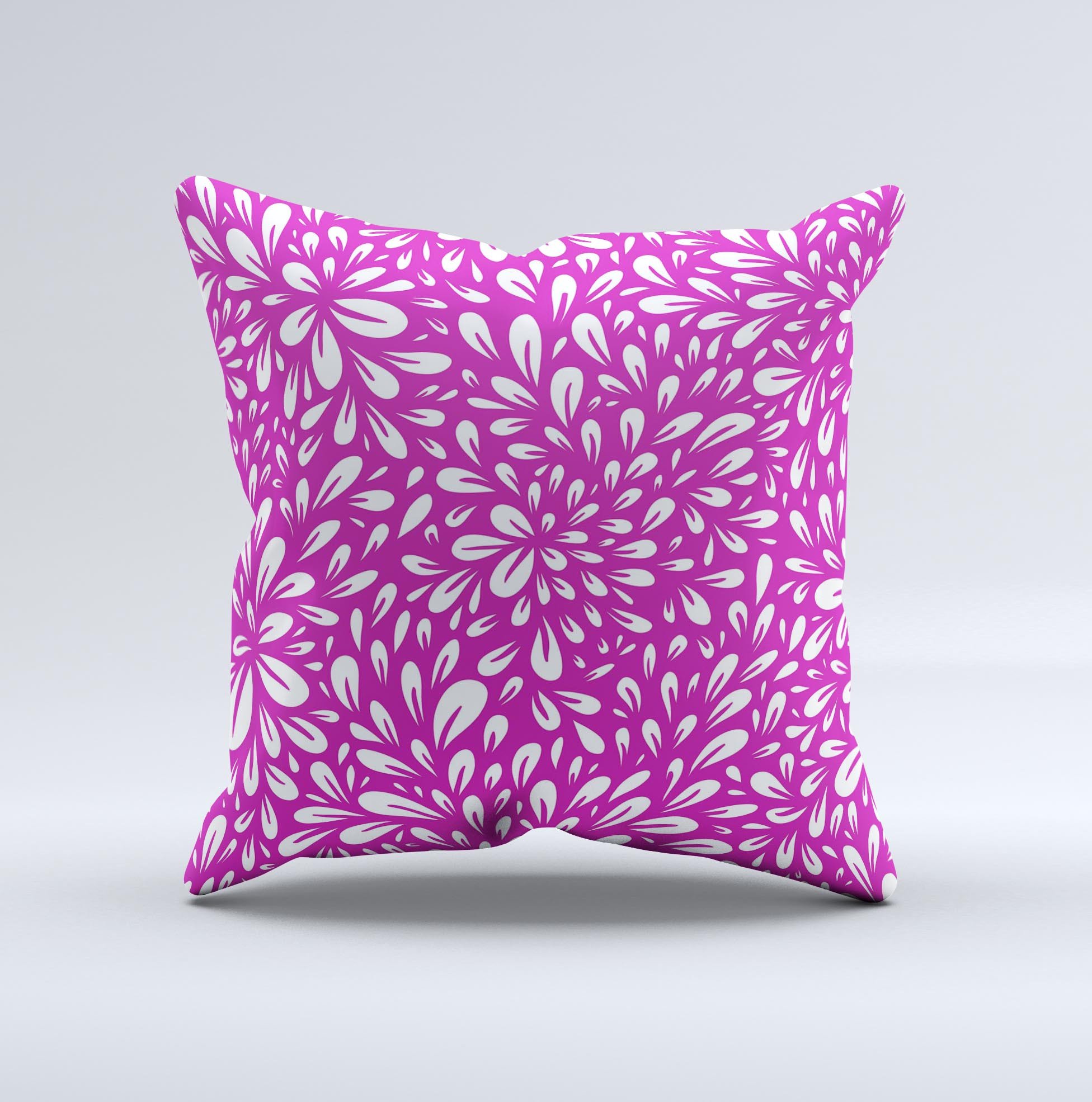 Hot Pink & White Floral Decorative Throw Pillow with intricate floral design, handcrafted in Virginia.