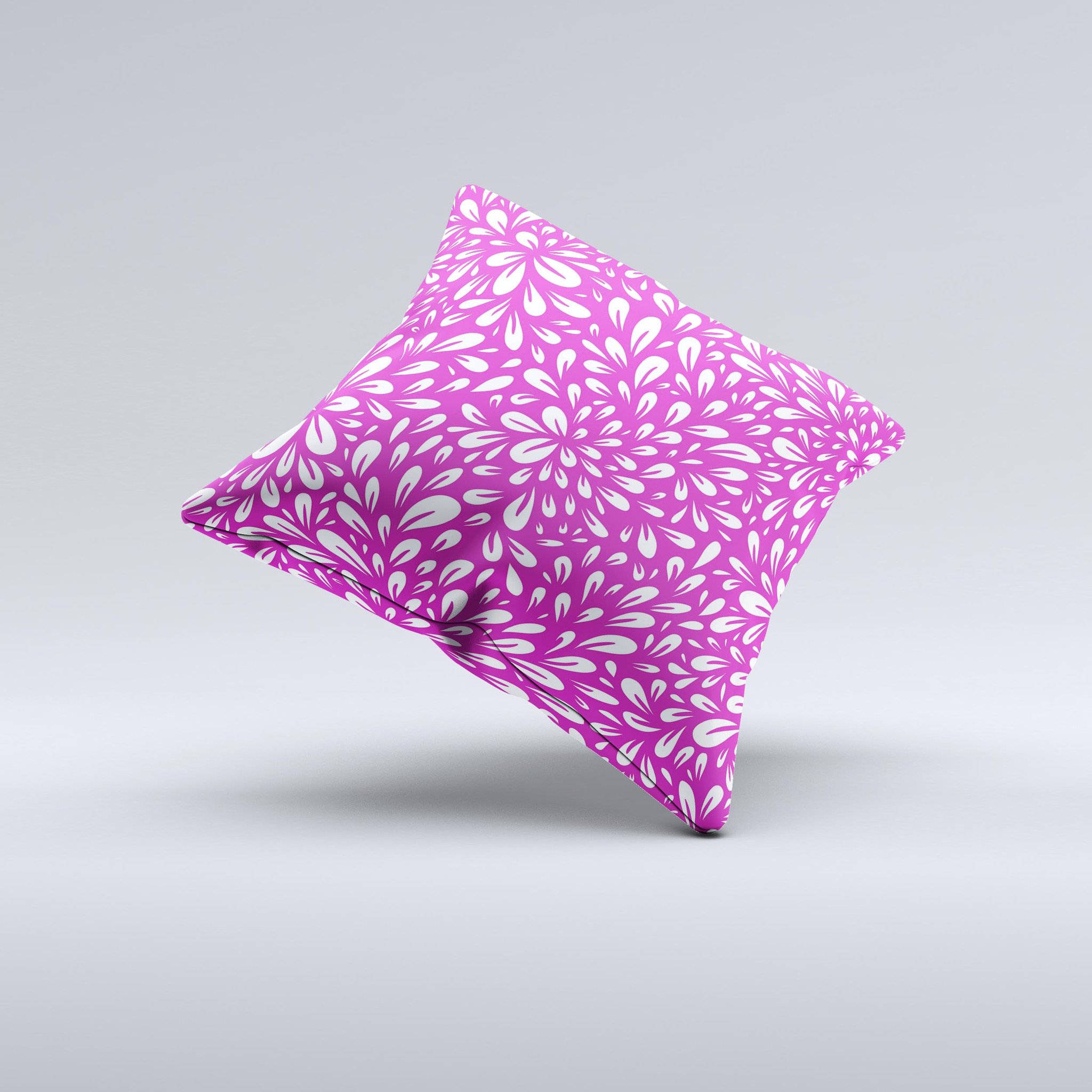 Hot Pink & White Floral Decorative Throw Pillow with intricate floral design, handcrafted in Virginia.