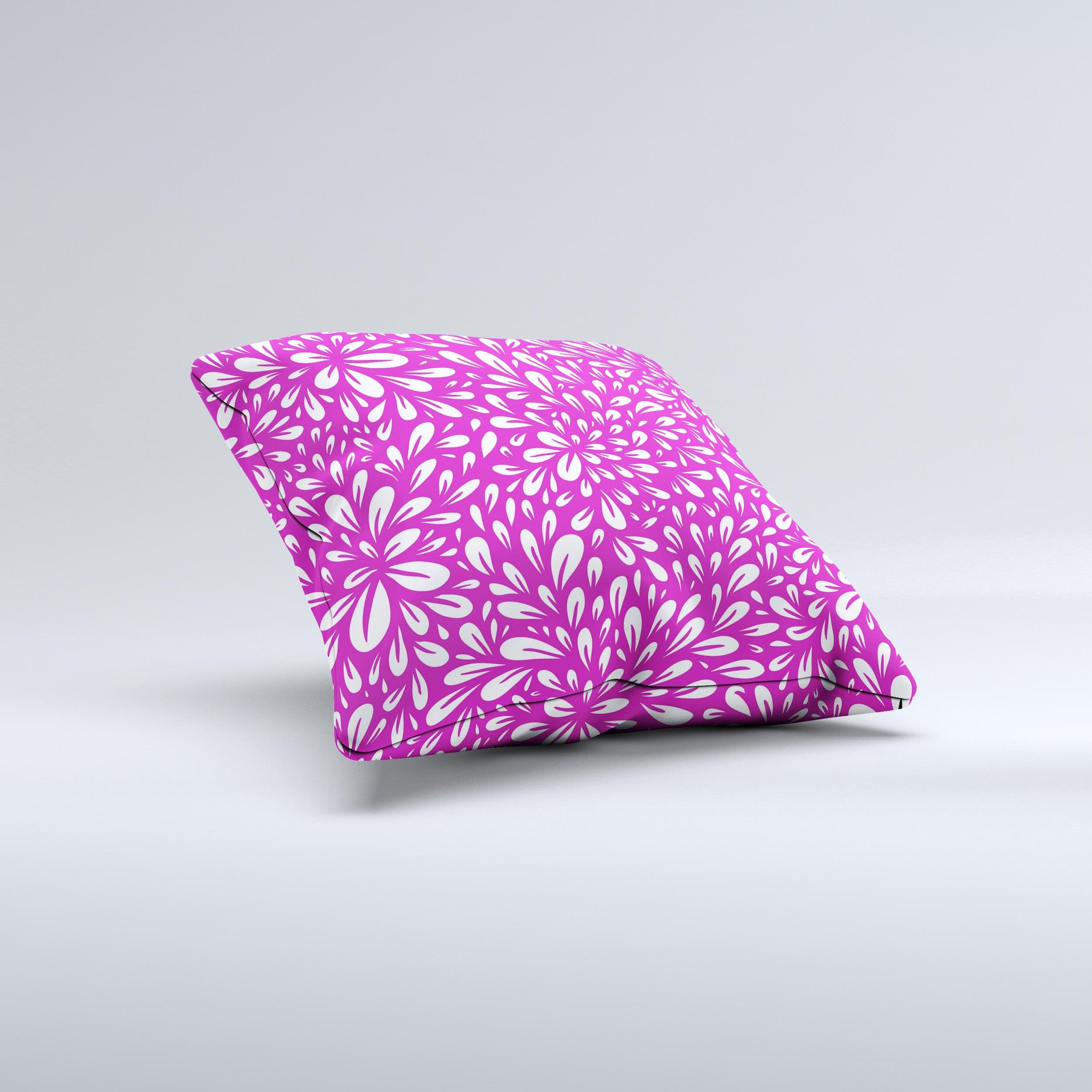 Hot Pink & White Floral Decorative Throw Pillow with intricate floral design, handcrafted in Virginia.