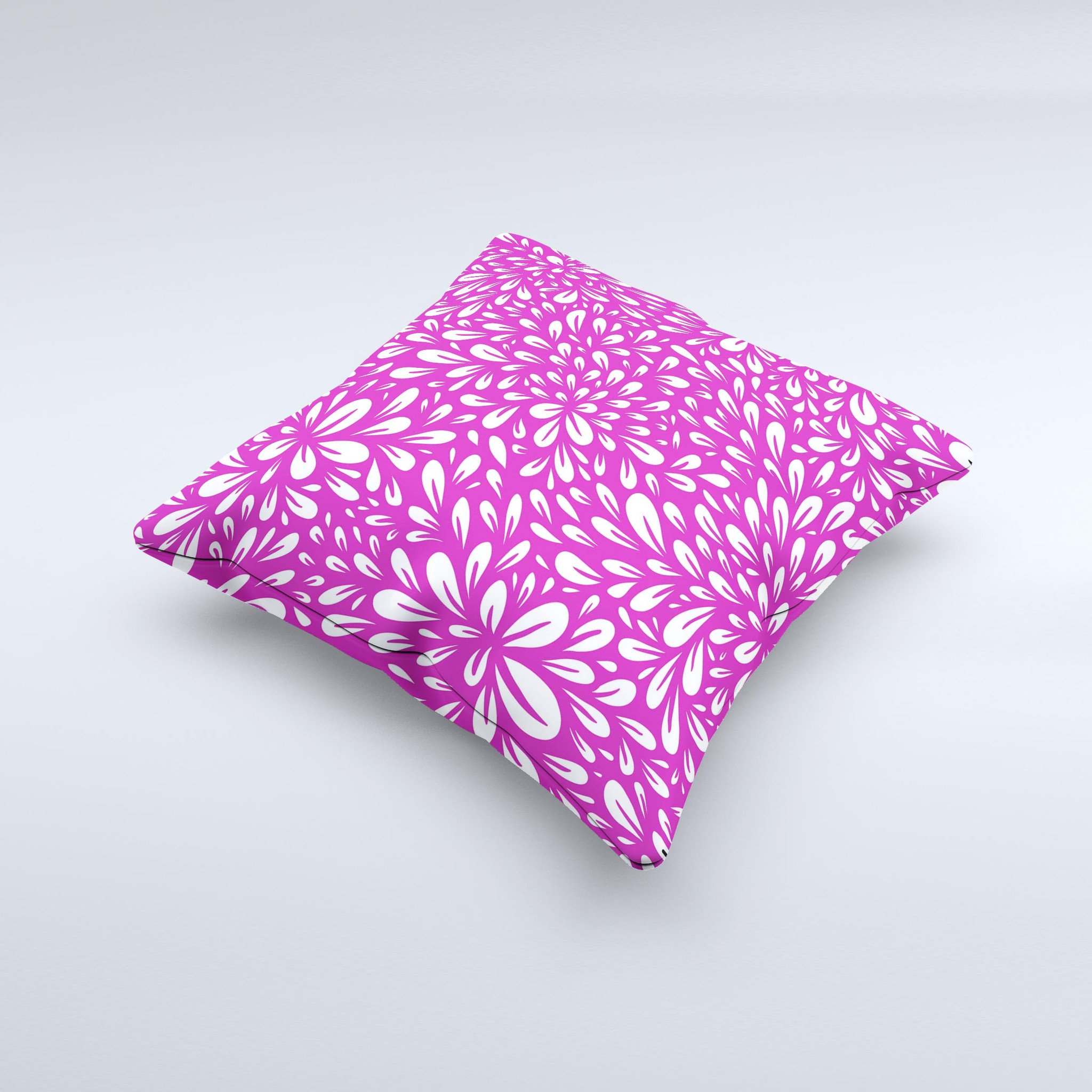 Hot Pink & White Floral Decorative Throw Pillow with intricate floral design, handcrafted in Virginia.