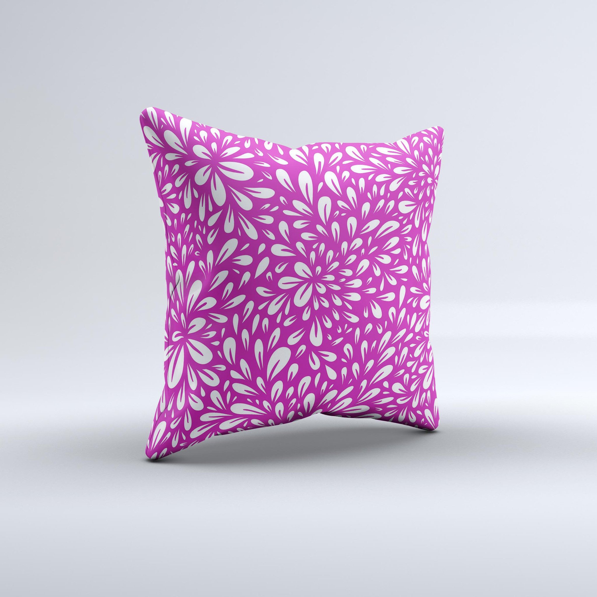 Hot Pink & White Floral Decorative Throw Pillow with intricate floral design, handcrafted in Virginia.