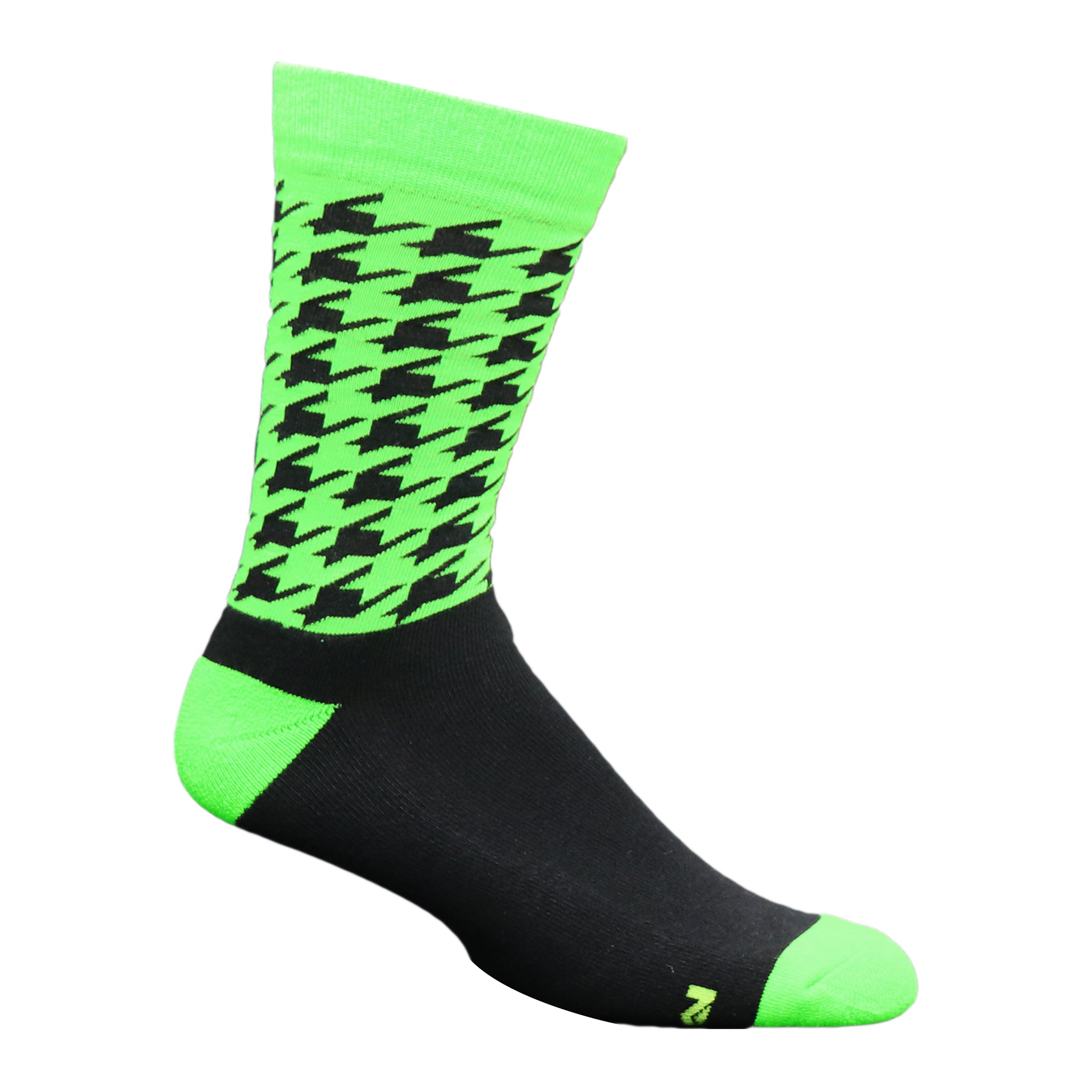 Neon Blue Houndstooth Dress Crew Socks featuring a stylish houndstooth pattern in black and cyan, perfect for unisex adult wear.