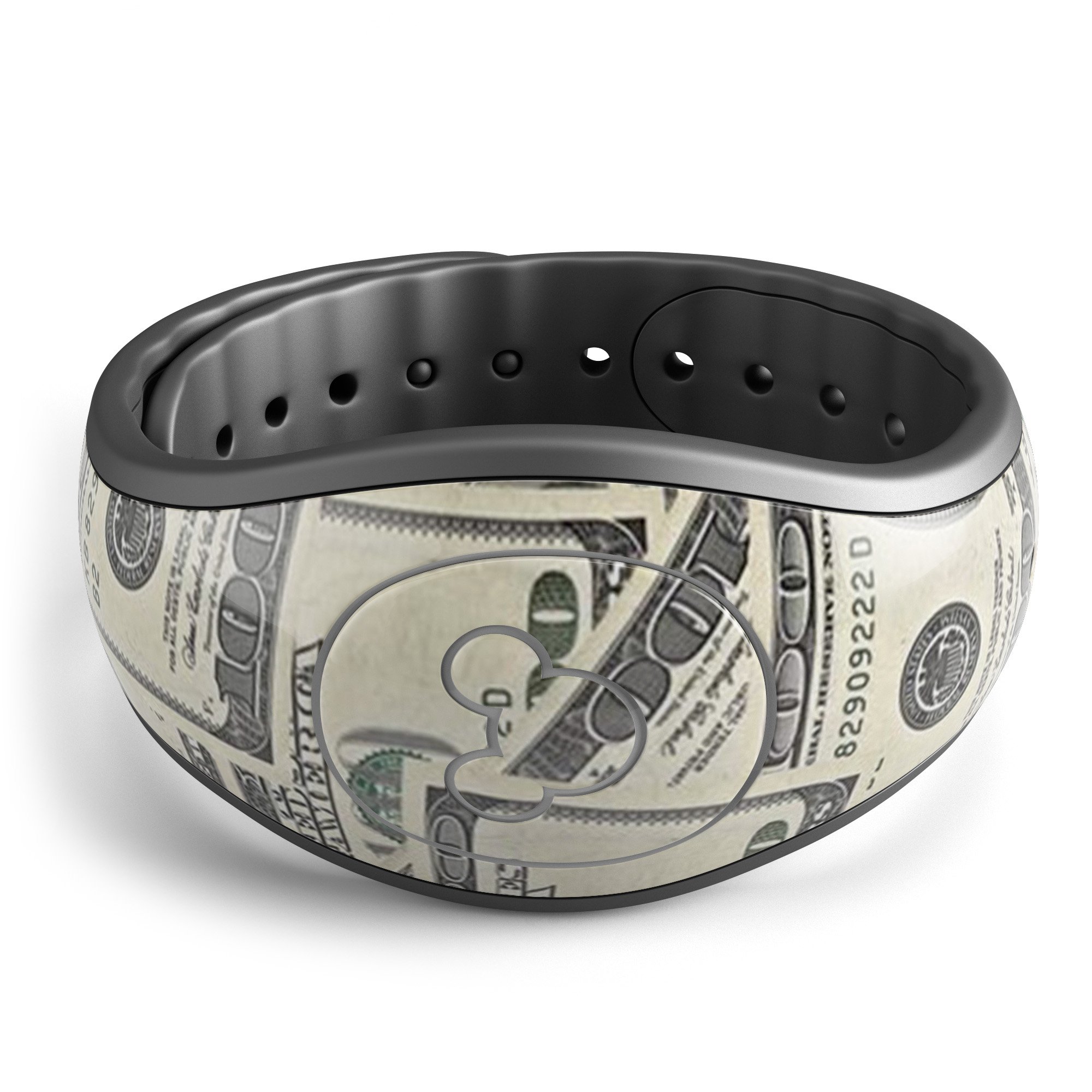 Hundred Dollar Bill decal skin wrap kit for Disney Magic Band, showcasing a vibrant design with a money theme.