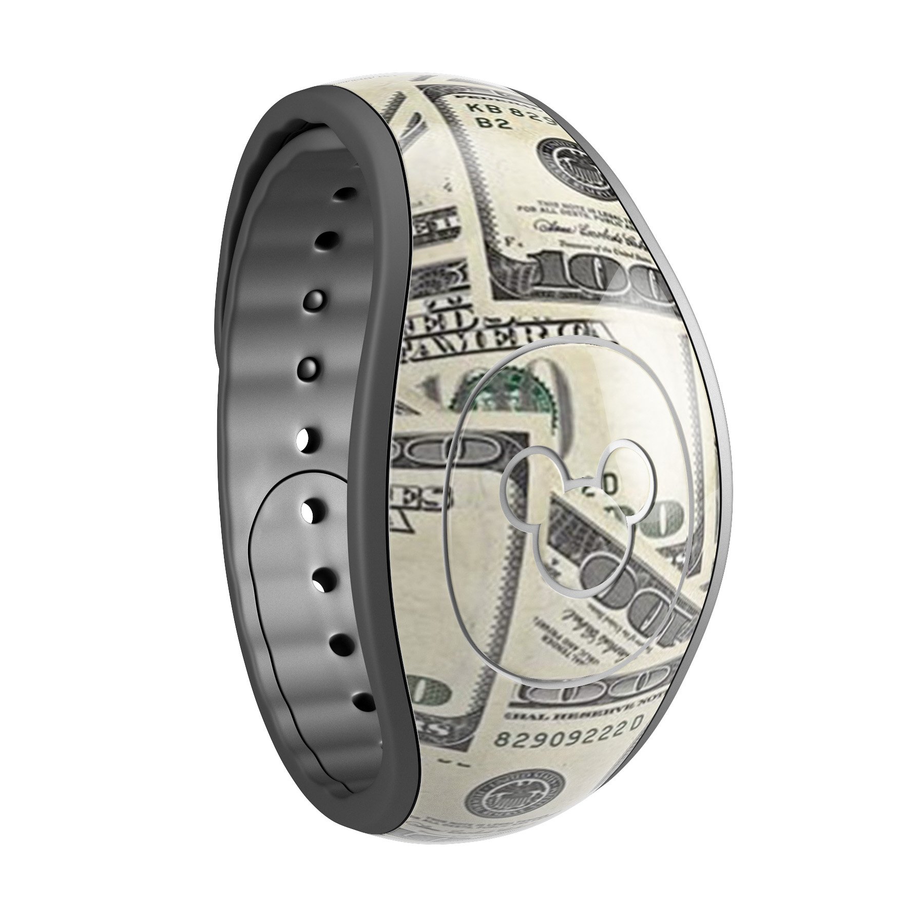 Hundred Dollar Bill decal skin wrap kit for Disney Magic Band, showcasing a vibrant design with a money theme.