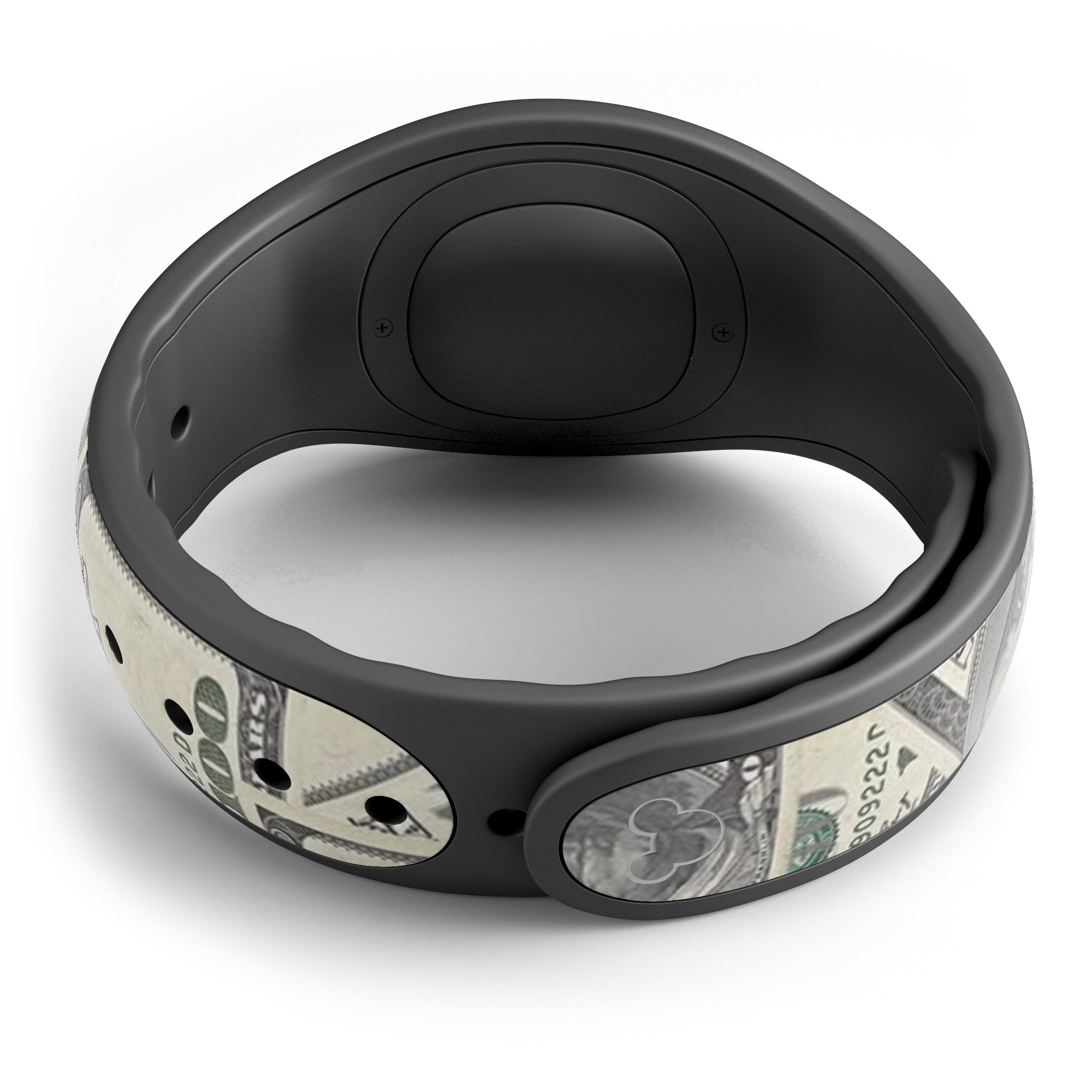 Hundred Dollar Bill decal skin wrap kit for Disney Magic Band, showcasing a vibrant design with a money theme.