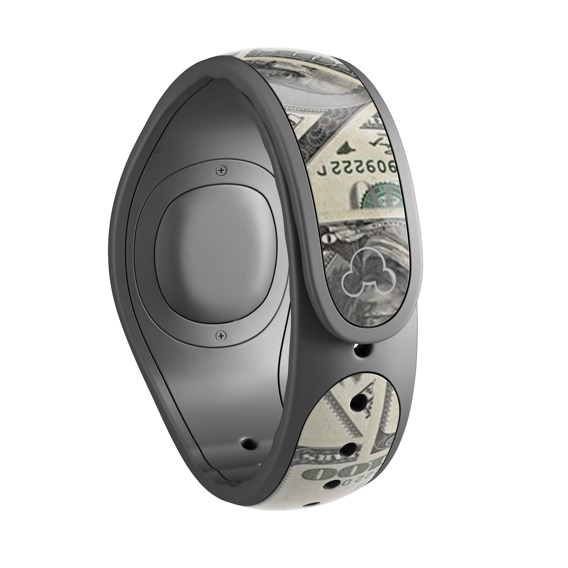 Hundred Dollar Bill decal skin wrap kit for Disney Magic Band, showcasing a vibrant design with a money theme.