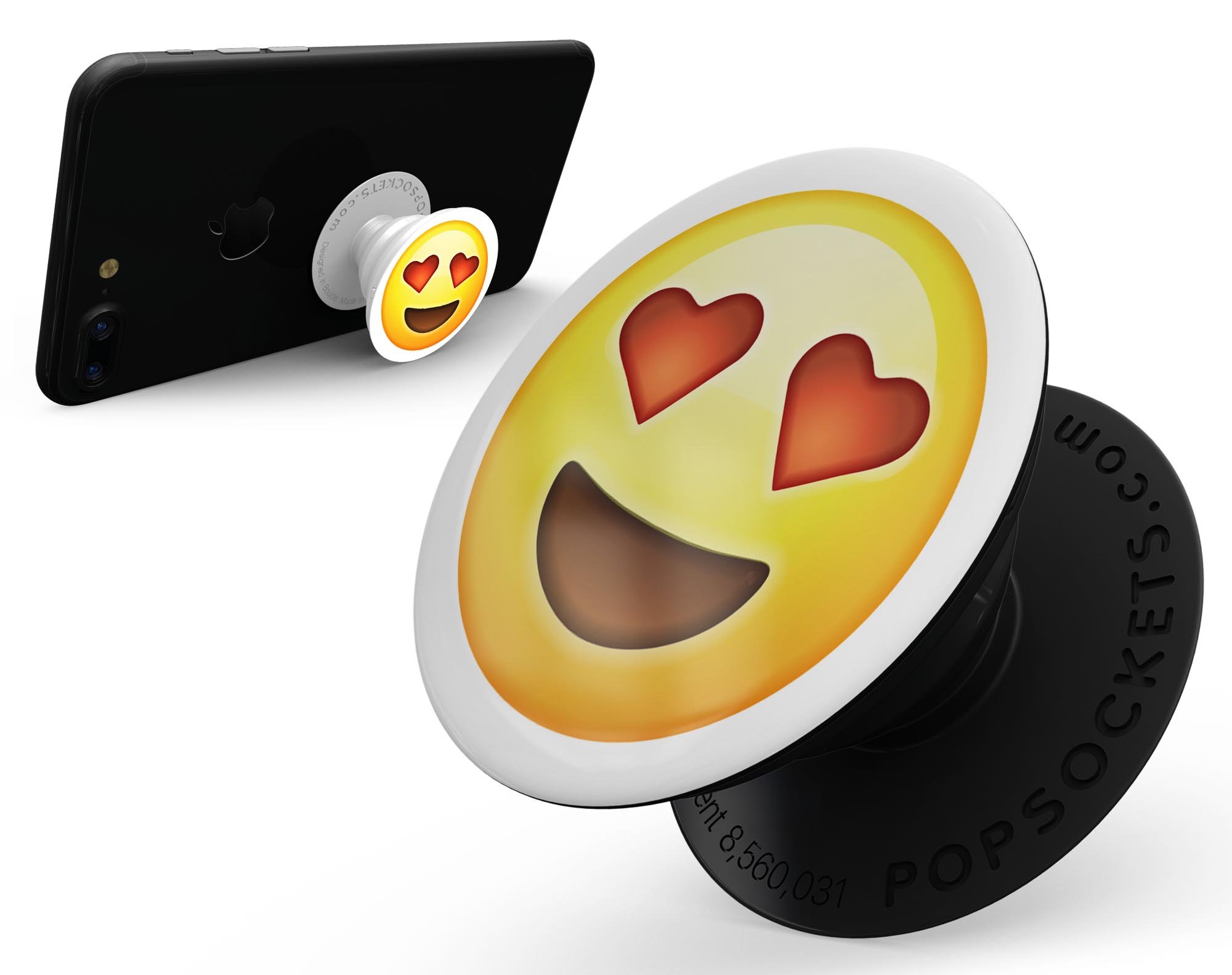 In Love Emoticon Emoji Skin Kit for PopSockets, featuring vibrant emoticon designs on a durable vinyl material.