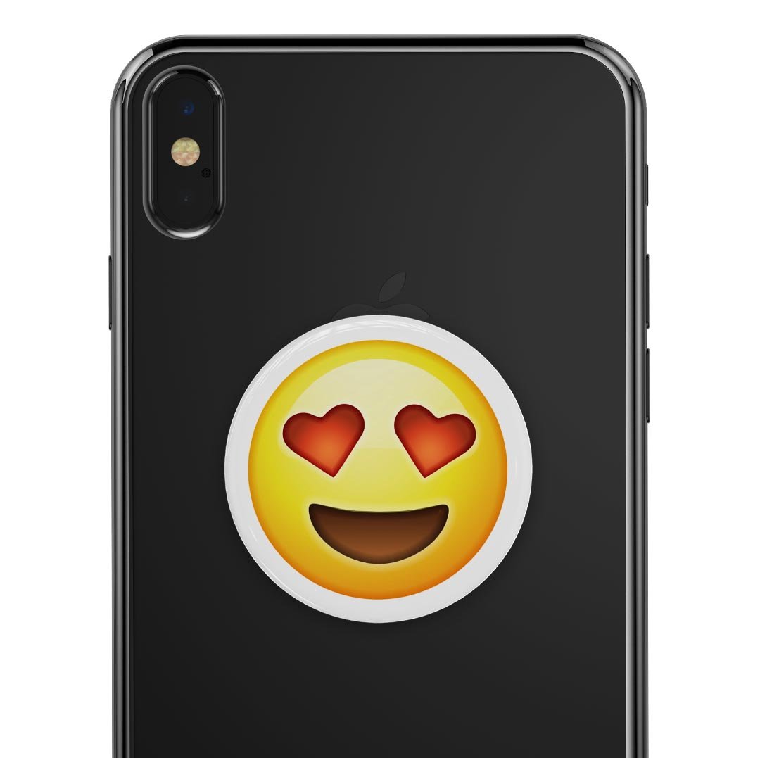 In Love Emoticon Emoji Skin Kit for PopSockets, featuring vibrant emoticon designs on a durable vinyl material.