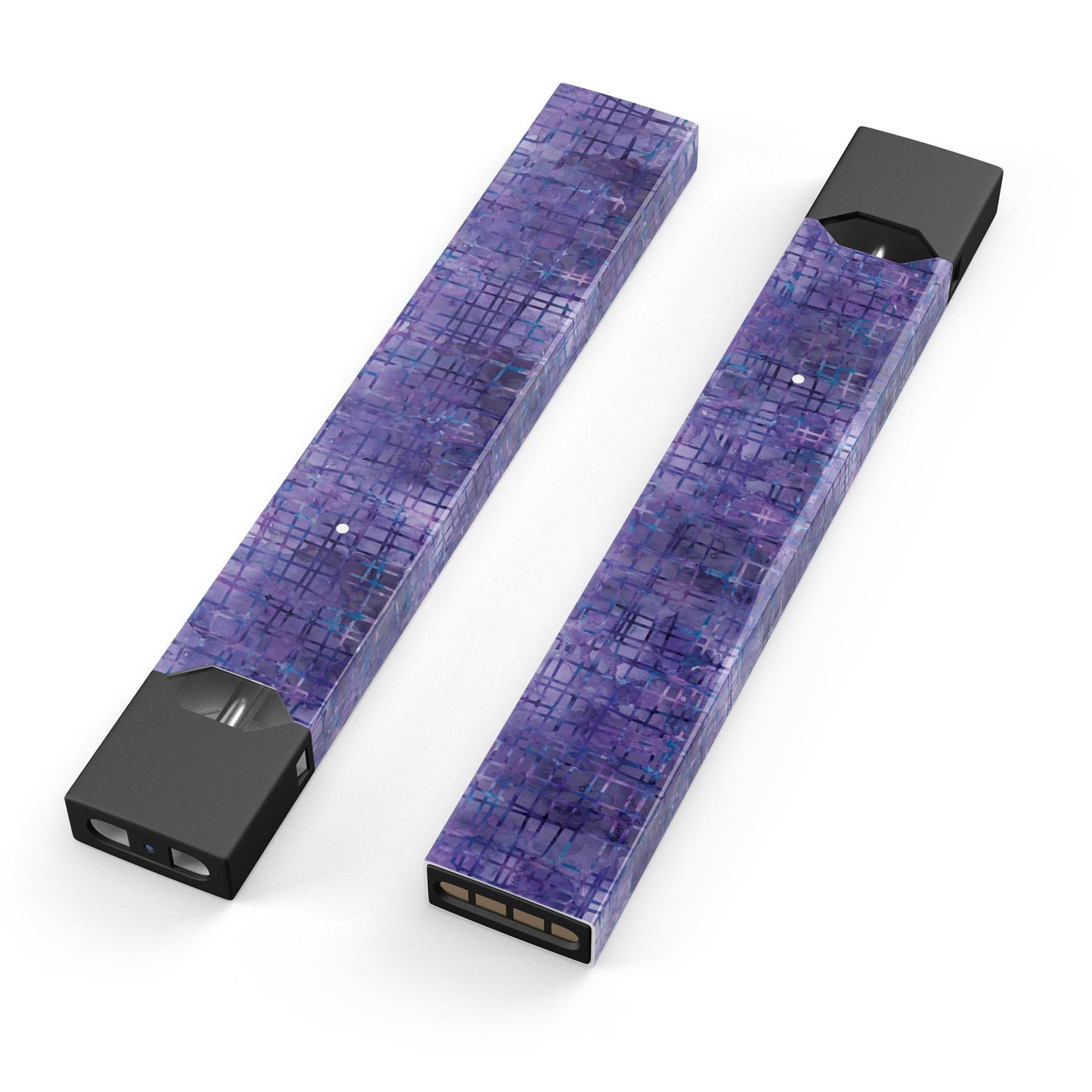 Indigo Watercolor Cross Hatch skin-wrap for JUUL device, showcasing vibrant colors and precise cut for a perfect fit.