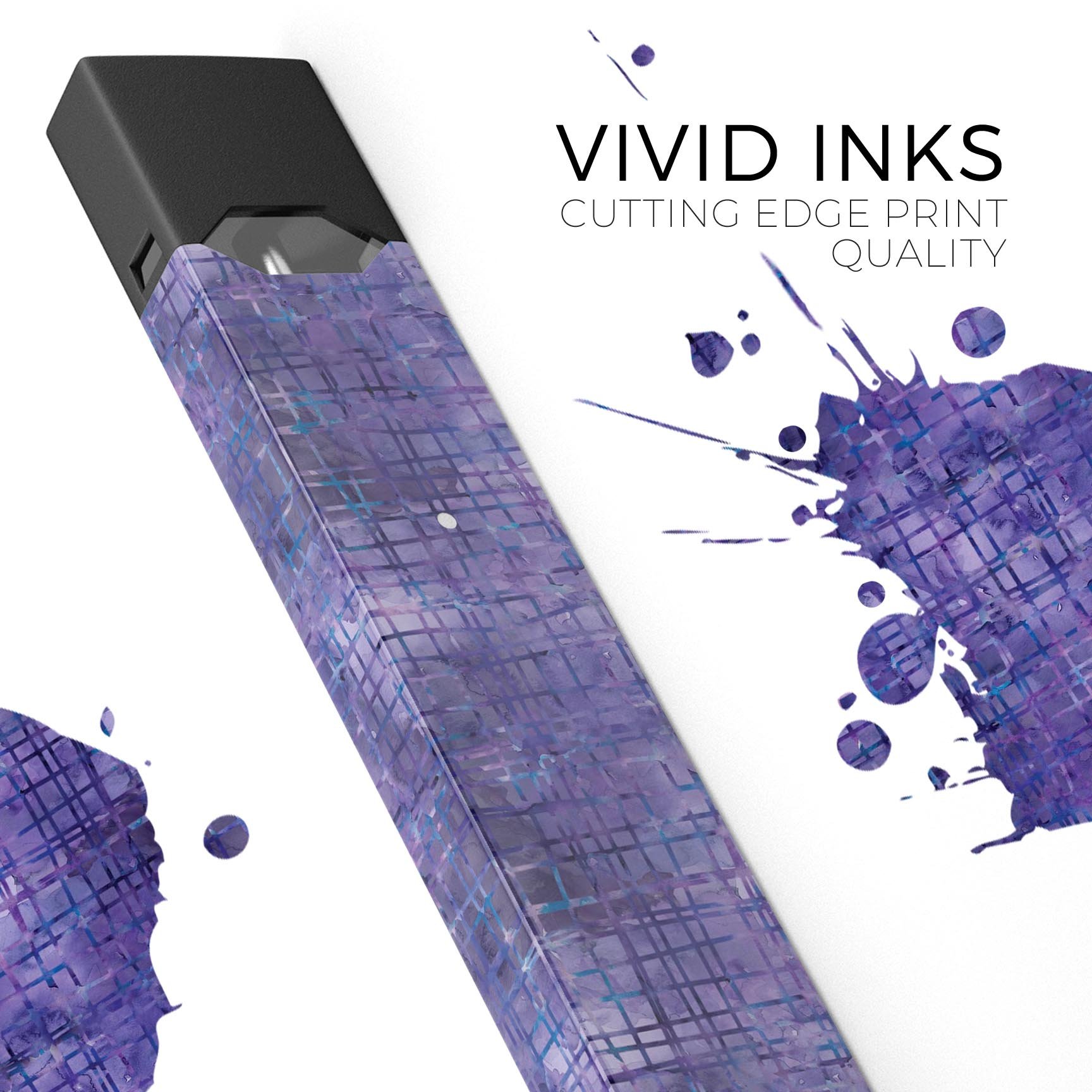 Indigo Watercolor Cross Hatch skin-wrap for JUUL device, showcasing vibrant colors and precise cut for a perfect fit.