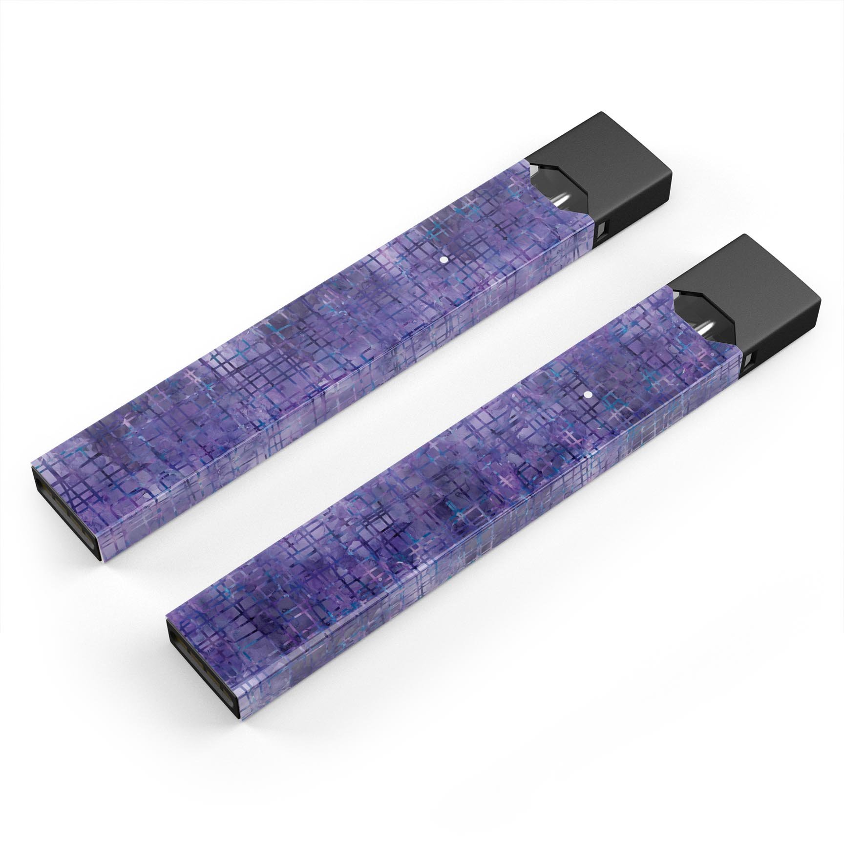 Indigo Watercolor Cross Hatch skin-wrap for JUUL device, showcasing vibrant colors and precise cut for a perfect fit.