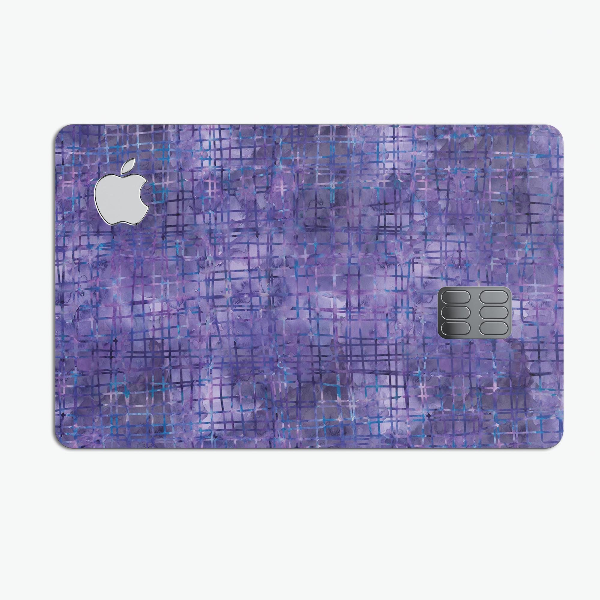 Indigo Watercolor Cross Hatch decal skin for Apple Card, showcasing vibrant colors and premium vinyl material.