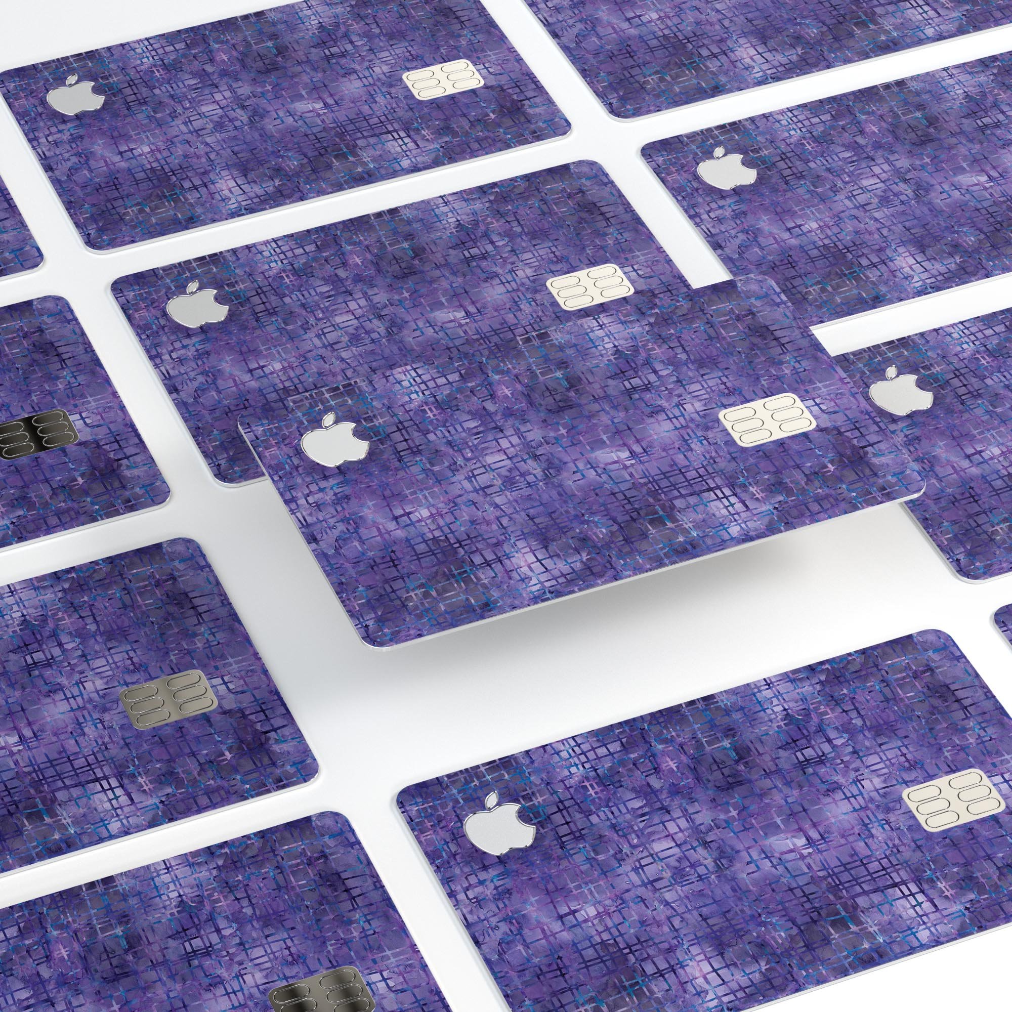 Indigo Watercolor Cross Hatch decal skin for Apple Card, showcasing vibrant colors and premium vinyl material.