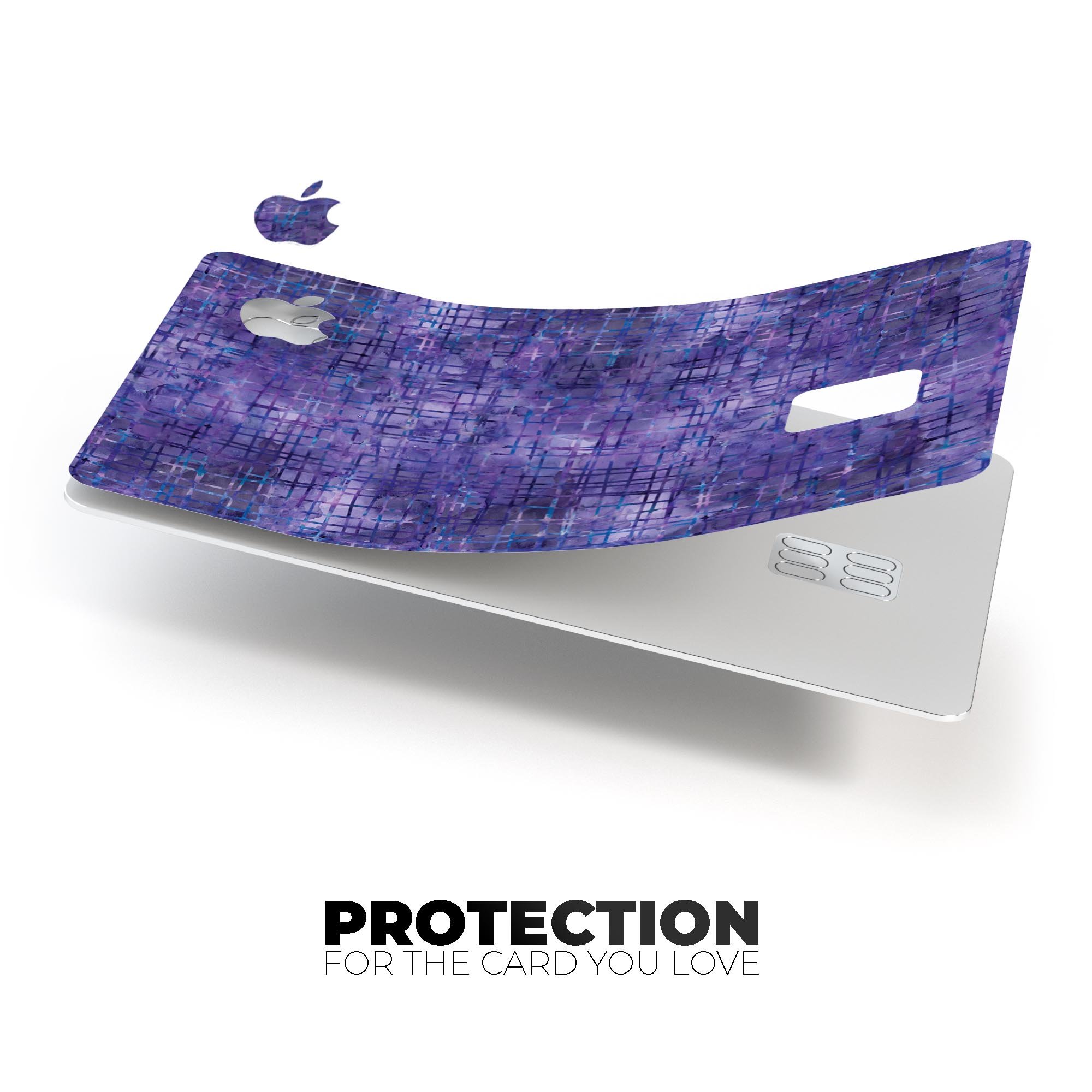 Indigo Watercolor Cross Hatch decal skin for Apple Card, showcasing vibrant colors and premium vinyl material.