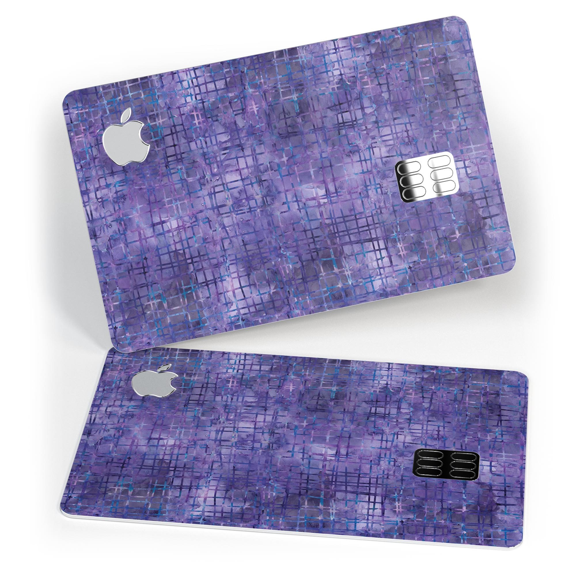 Indigo Watercolor Cross Hatch decal skin for Apple Card, showcasing vibrant colors and premium vinyl material.