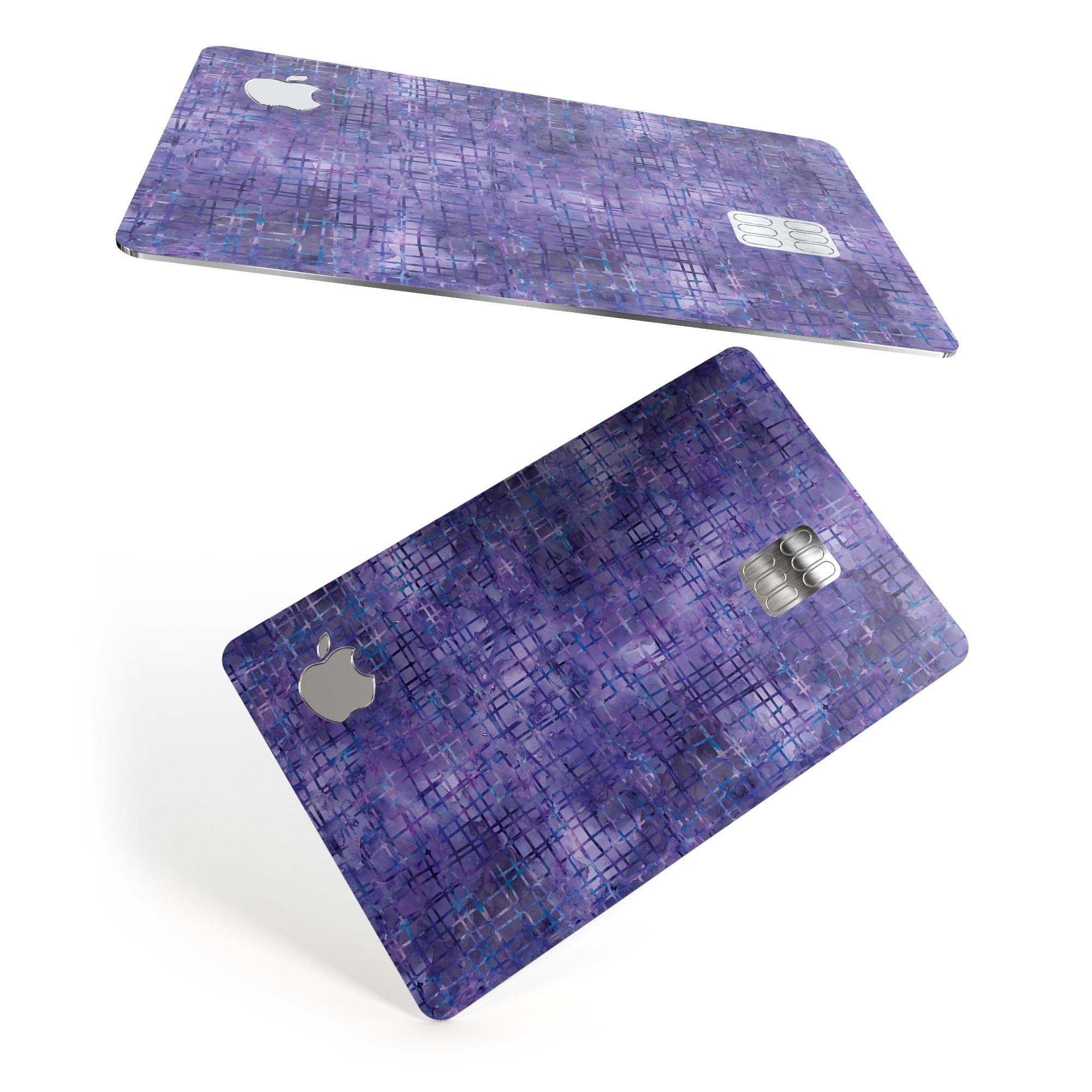 Indigo Watercolor Cross Hatch decal skin for Apple Card, showcasing vibrant colors and premium vinyl material.