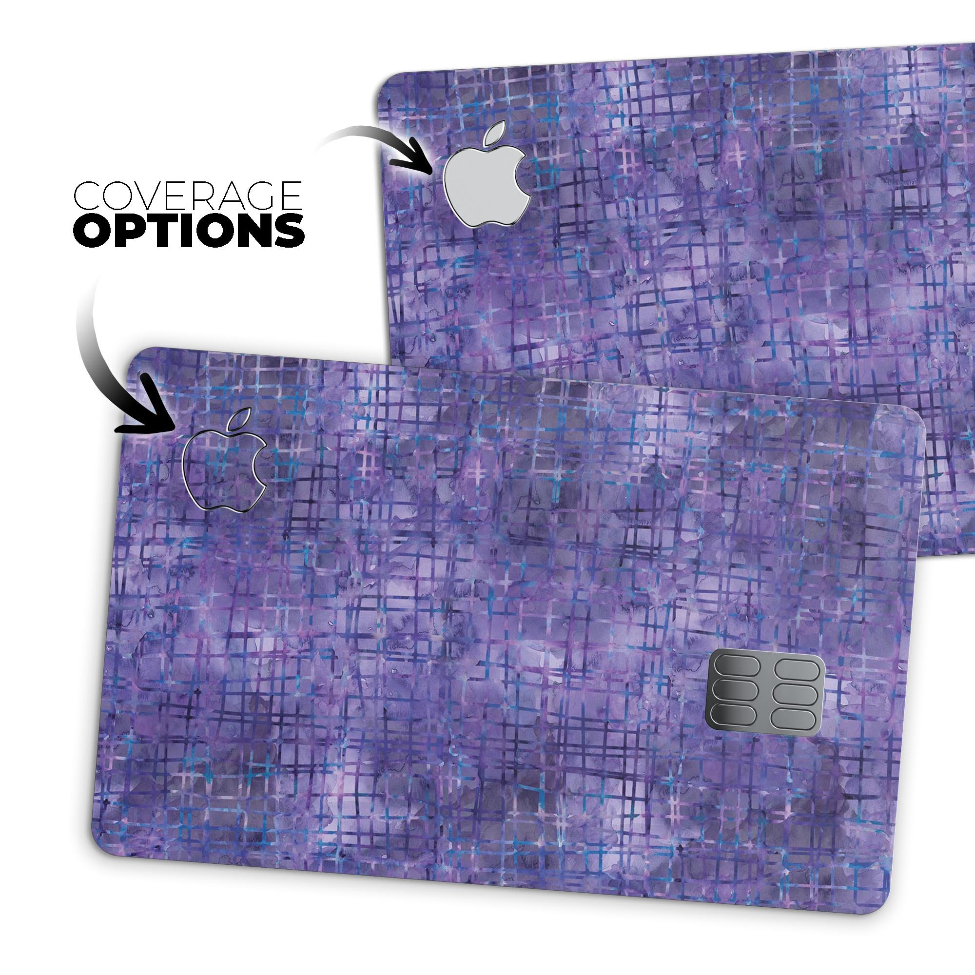 Indigo Watercolor Cross Hatch decal skin for Apple Card, showcasing vibrant colors and premium vinyl material.