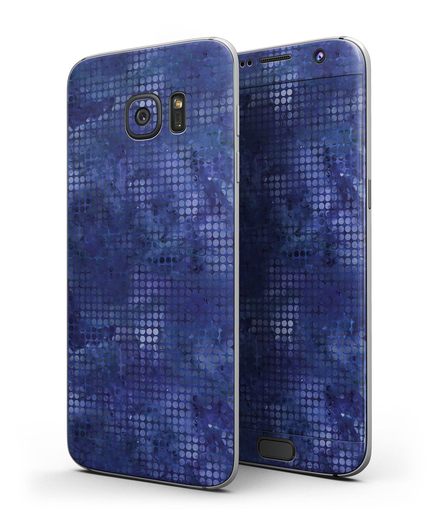 Indigo Watercolor Polka Dots skin kit for Samsung Galaxy S7 and S7 Edge, showcasing vibrant colors and unique polka dot design.