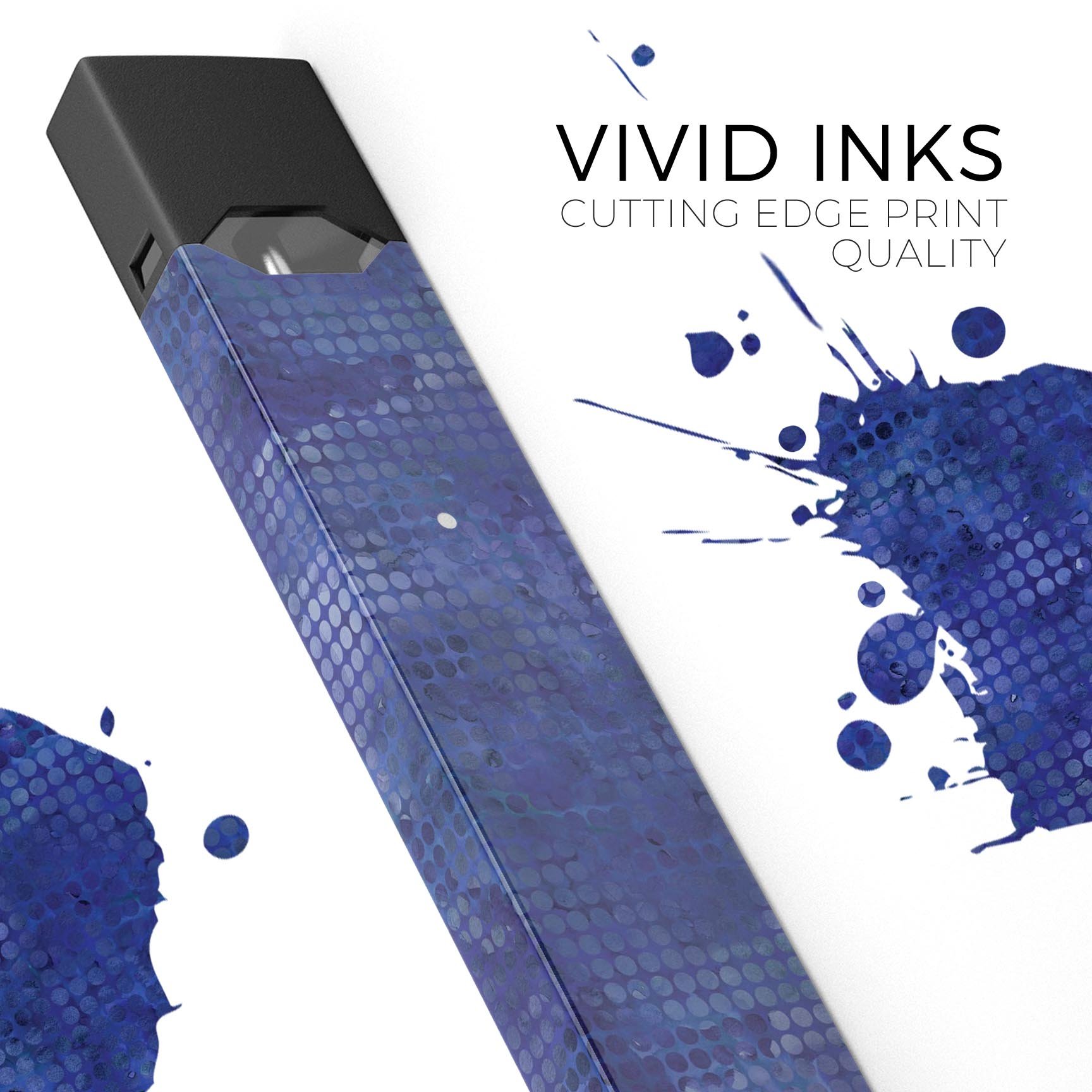 Indigo Watercolor Polka Dots skin-wrap for JUUL device, showcasing vibrant colors and a stylish design.