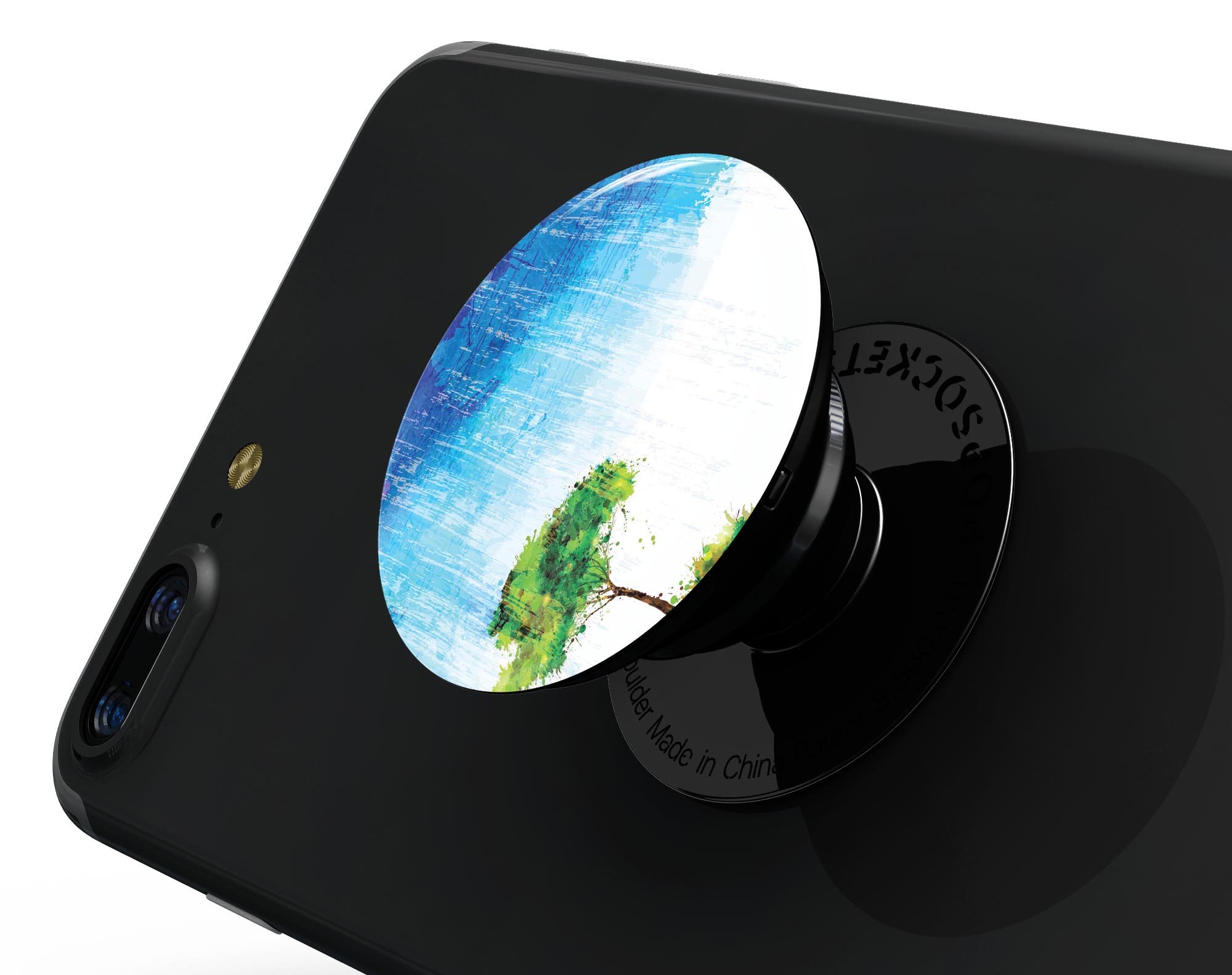 Individual Tree Splatter Skin Kit for PopSockets, showcasing vibrant colors and unique design on a smartphone grip.