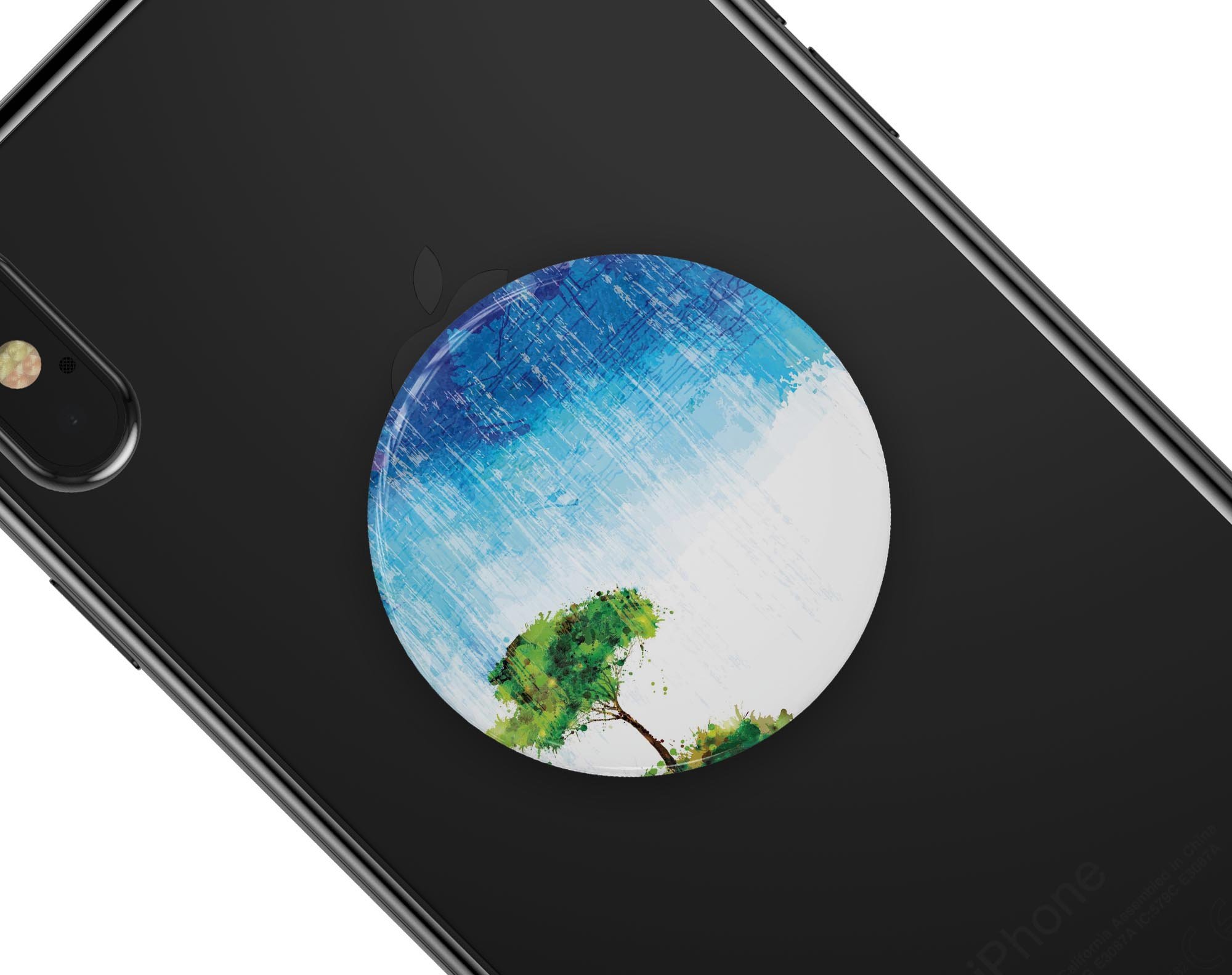 Individual Tree Splatter Skin Kit for PopSockets, showcasing vibrant colors and unique design on a smartphone grip.