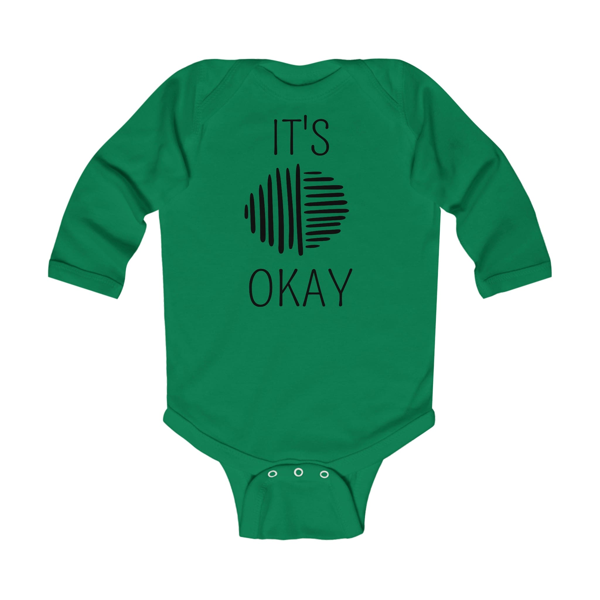 Infant long sleeve bodysuit in black with line art design, featuring plastic snaps for easy changing.