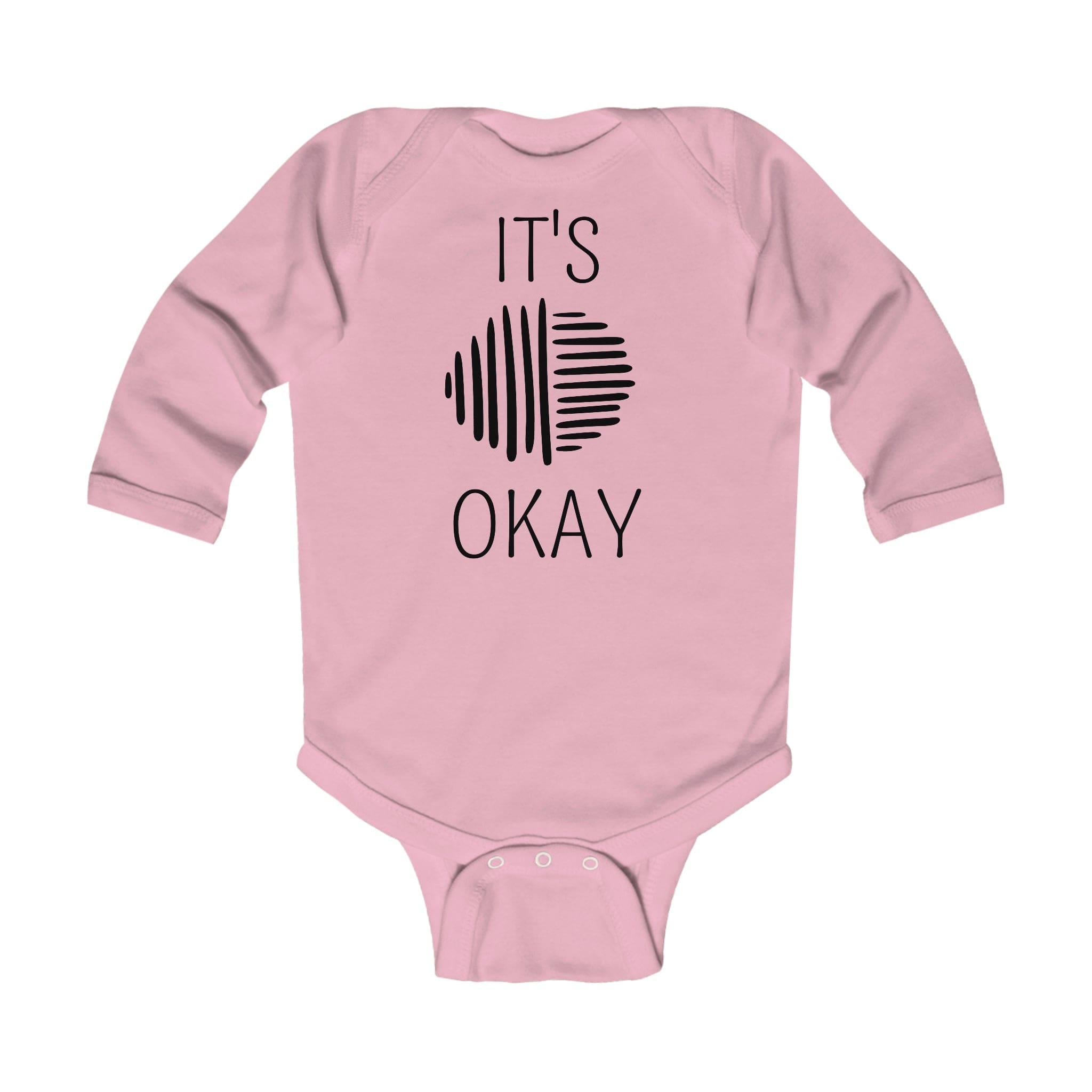 Infant long sleeve bodysuit in black with line art design, featuring plastic snaps for easy changing.