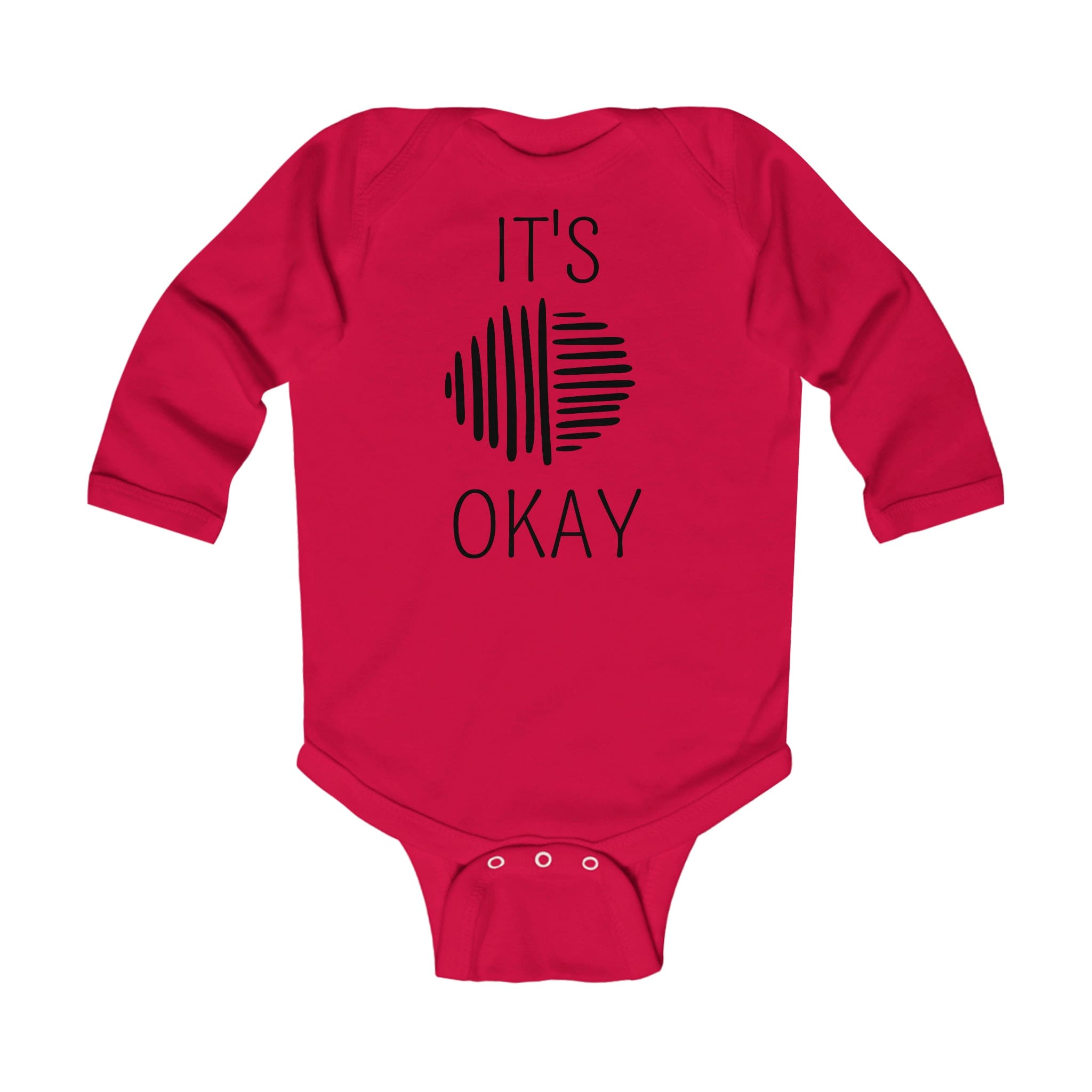 Infant long sleeve bodysuit in black with line art design, featuring plastic snaps for easy changing.