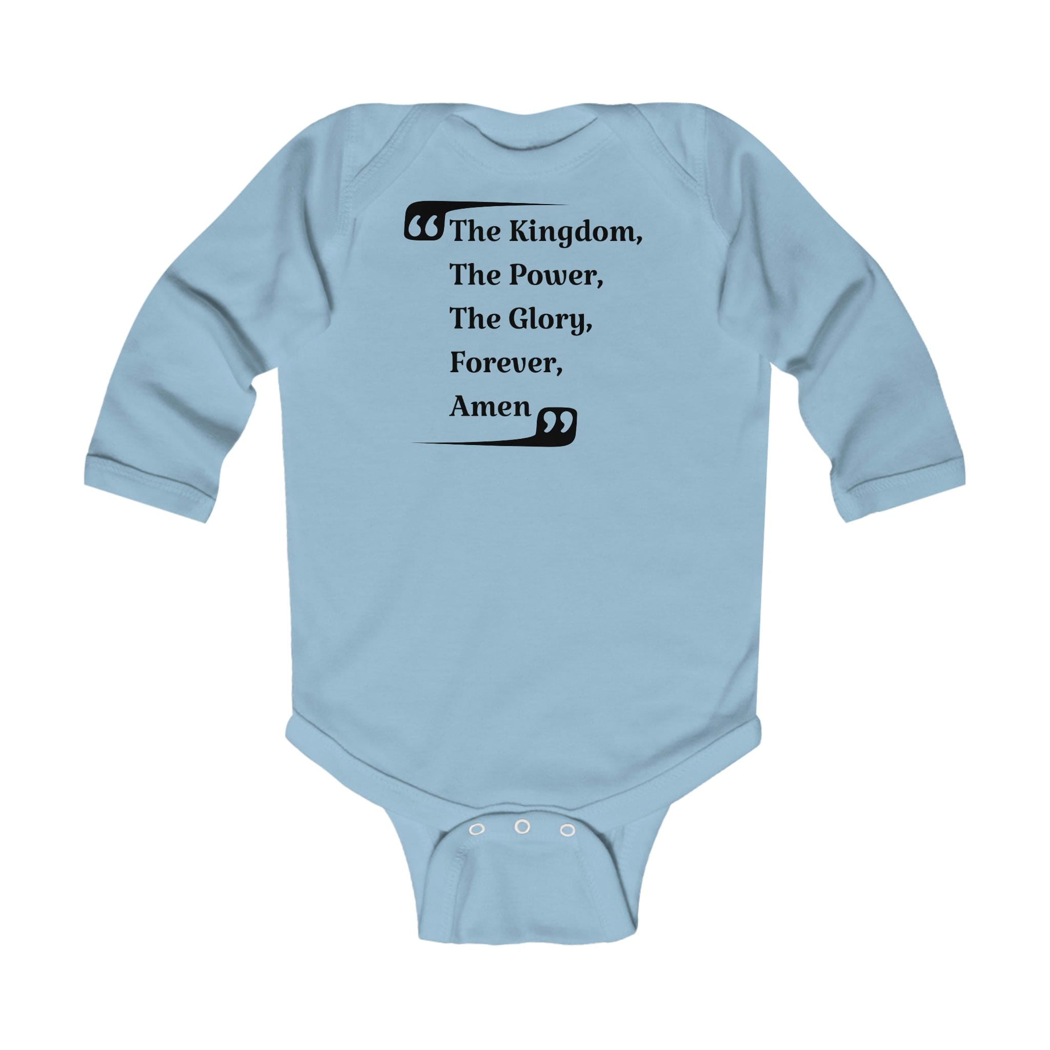 Infant Long Sleeve Bodysuit in various colors, featuring soft cotton fabric and plastic snap closures for easy dressing.